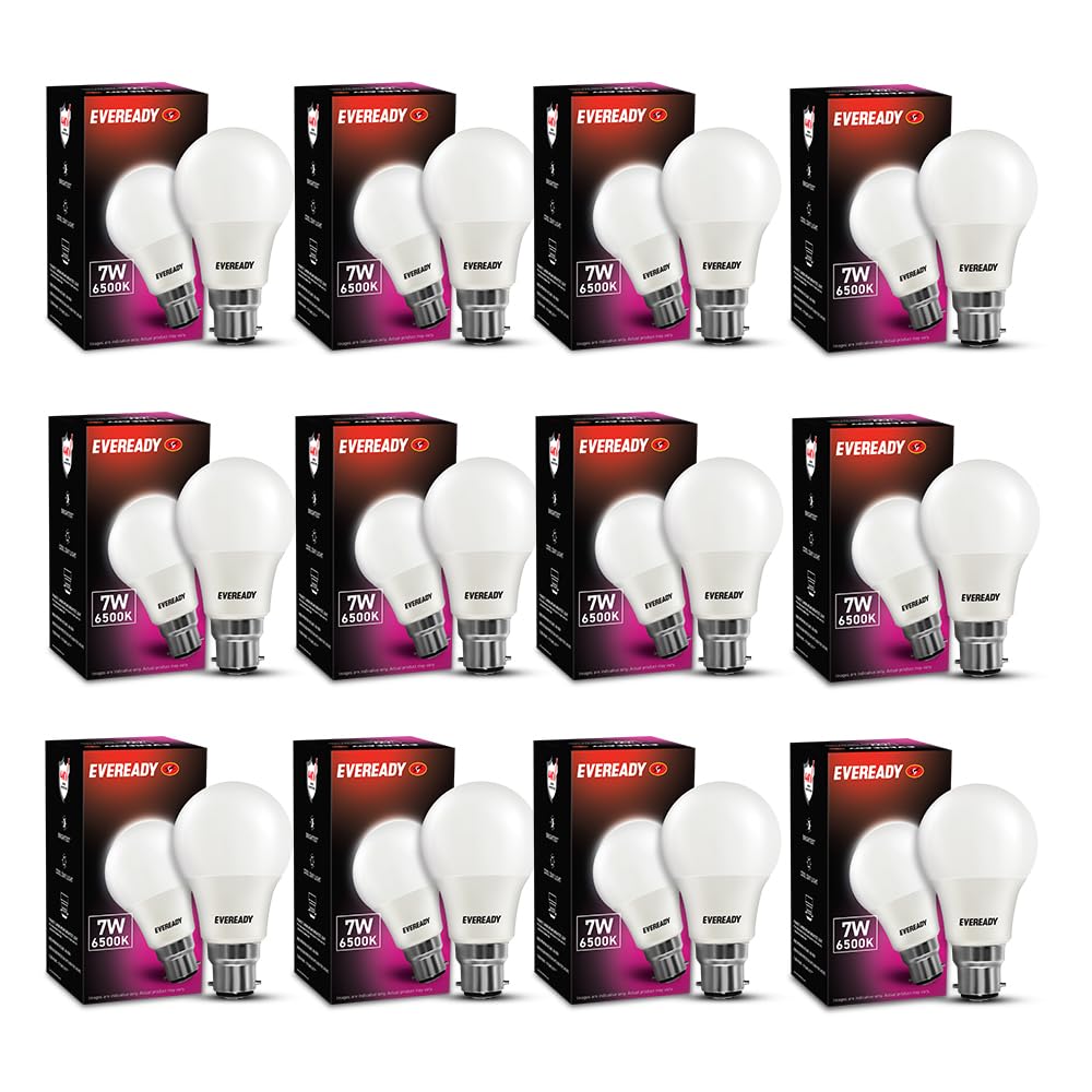 Eveready 7W Led Light Bulb | High Efficiency & Glare-Free Light | Pack Of 12 | With Li-Ion Battery Inside | 7 Hours Battery Back