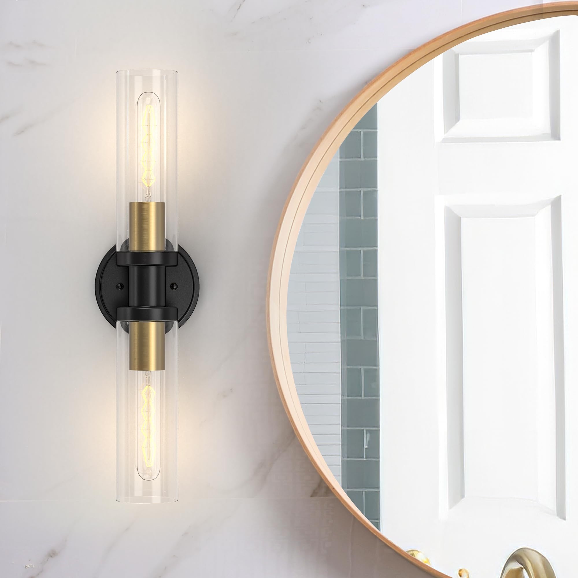 Espird Bathroom Light Fixtures 2-Light Black & Gold, Bathroom Vanity Lights Over Mirror, Wall Sconces, Industrial Bathroom Light