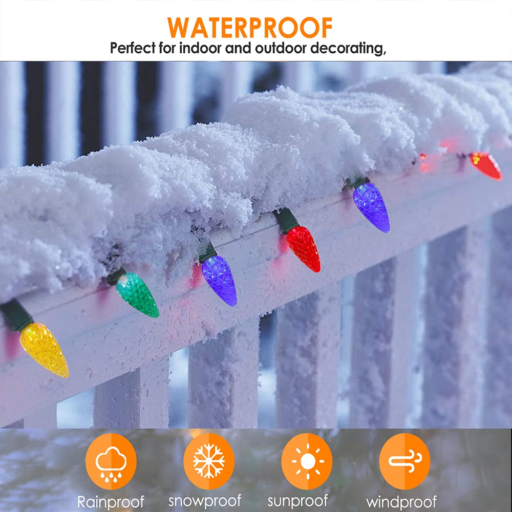 Battery Operated Christmas Lights, 16.5Ft 4 Color 50 Bulbs Led Outdoor String Light, 8 Light Modes Xmas Tree Decor Indoor Lights