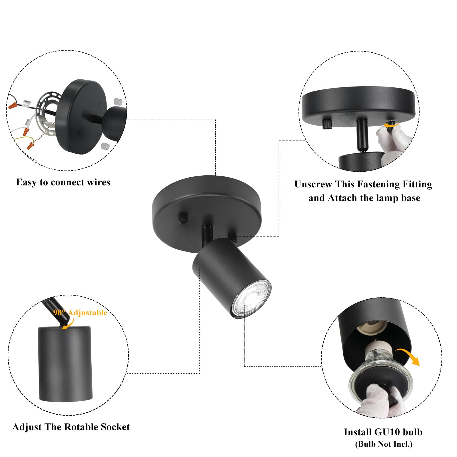 BoostArea LED Track Lighting Kit, Adjustable Flush Mount Sconce, GU10 Bulb Not Included, Model C0101, 1 Light, Metal