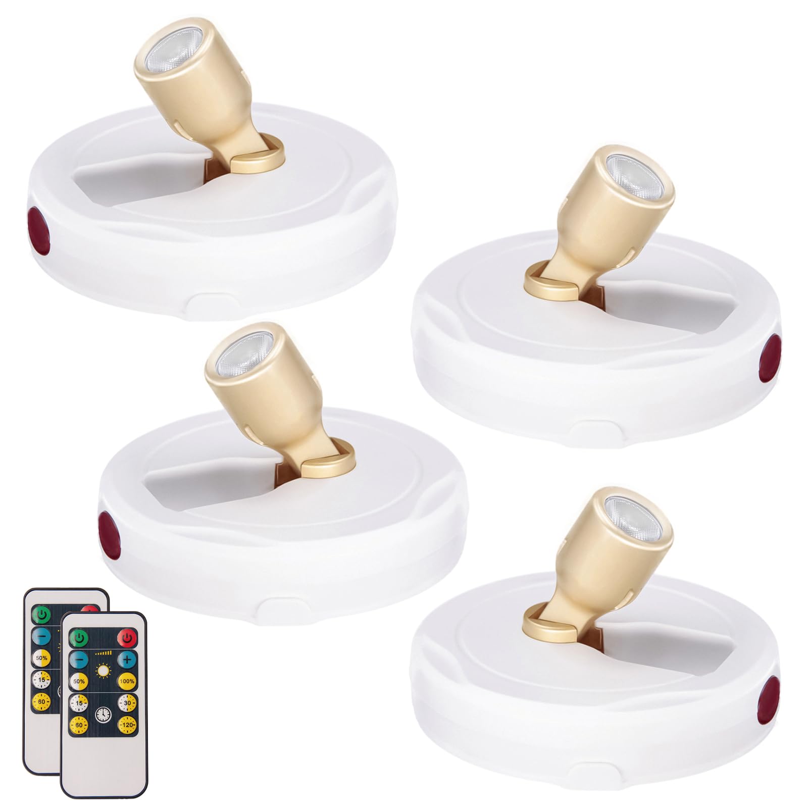 HAMVIDNE LED Spotlight, Battery Powered Picture Lights, Uplighting Indoor, Puck Lights with Remote, Stick Spot Lights for Wall Display Picture Dartboard Painting Artwork Accent Closet-4Pack