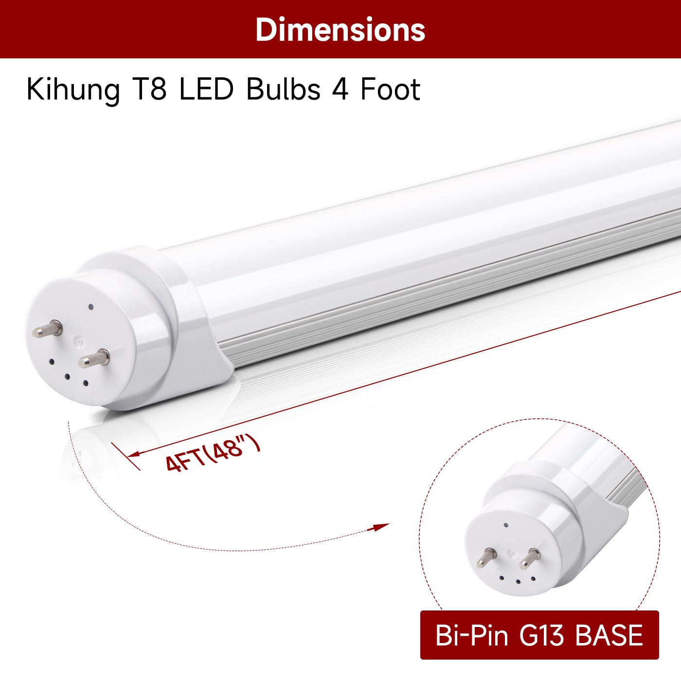 Kihung Led T8 Bulbs 4Ft, Type B 24W 3120Lm 6000K, Daylight White Shop Light Bulbs 48 Inch, Ballast Bypass, T8 T10 T12 4Ft Led Re