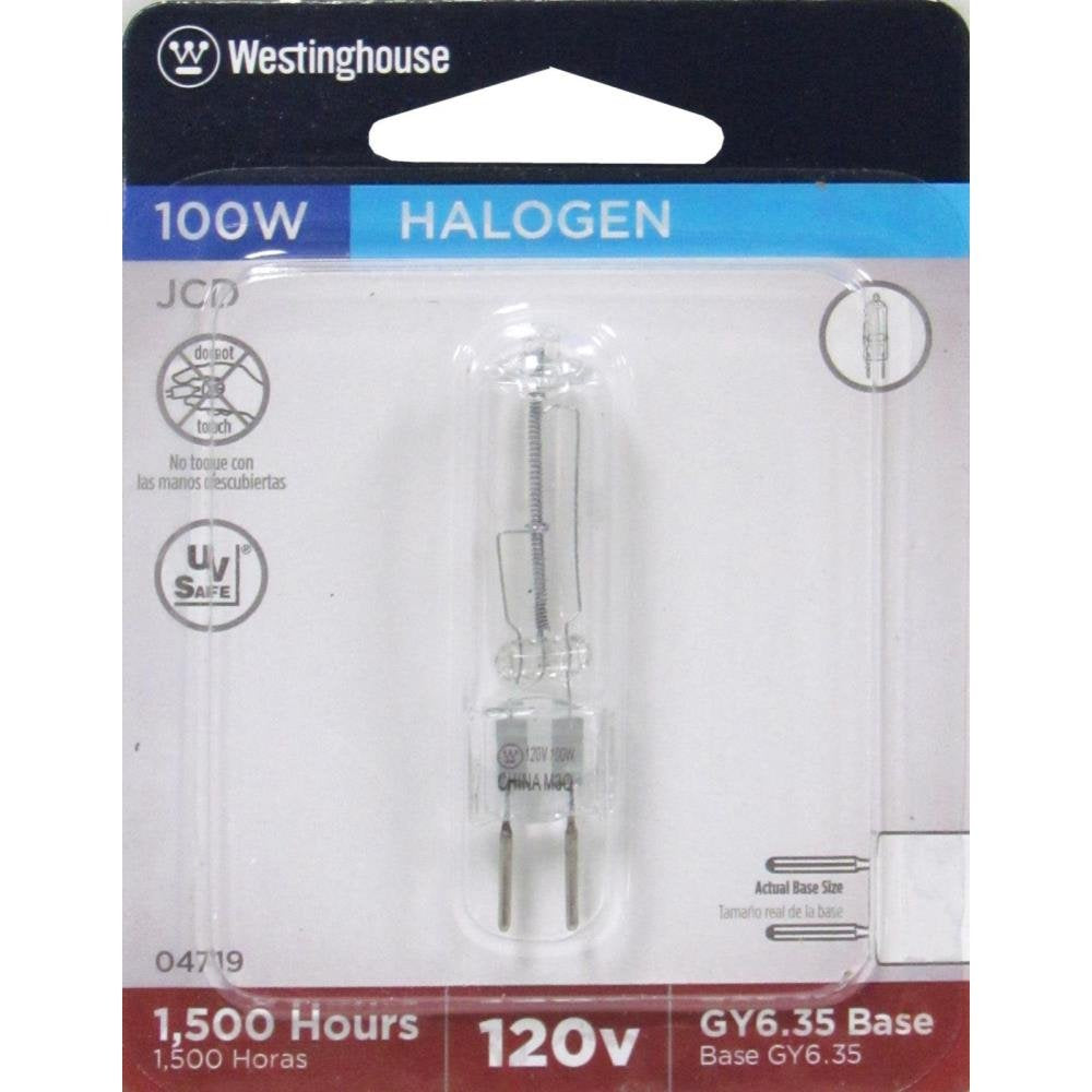 Westinghouse Clear Lighting 100-Watt Bi-Pin Halogen Bulb, Model 04719, 1 Count (Pack of 1), No Color