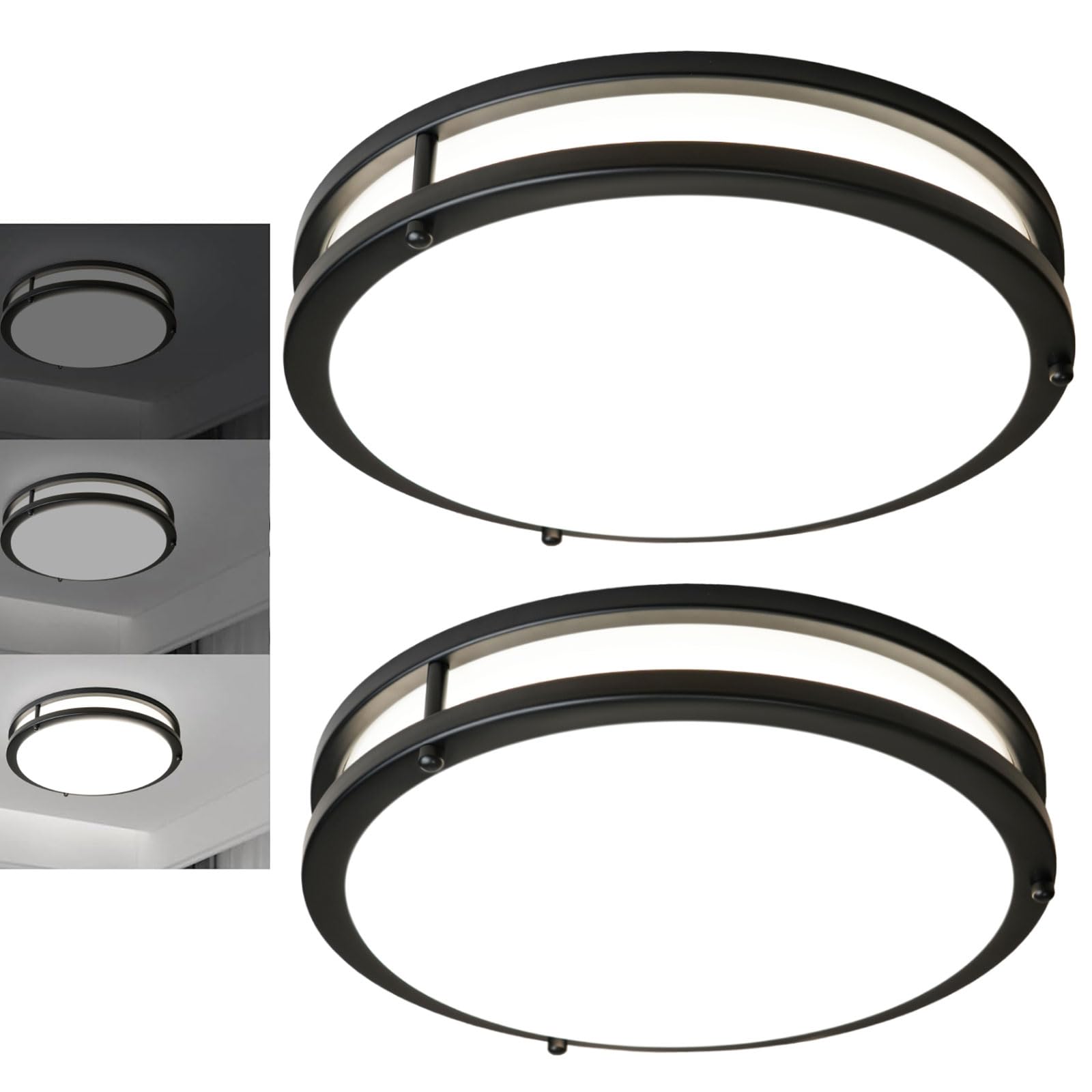 Elekeed 10Inch Ceiling Light Fixture 2 Pack Black, 24W Led Ceiling Light Fixture 2400Lm, Adjustable Brightness Flush Mount Ceili