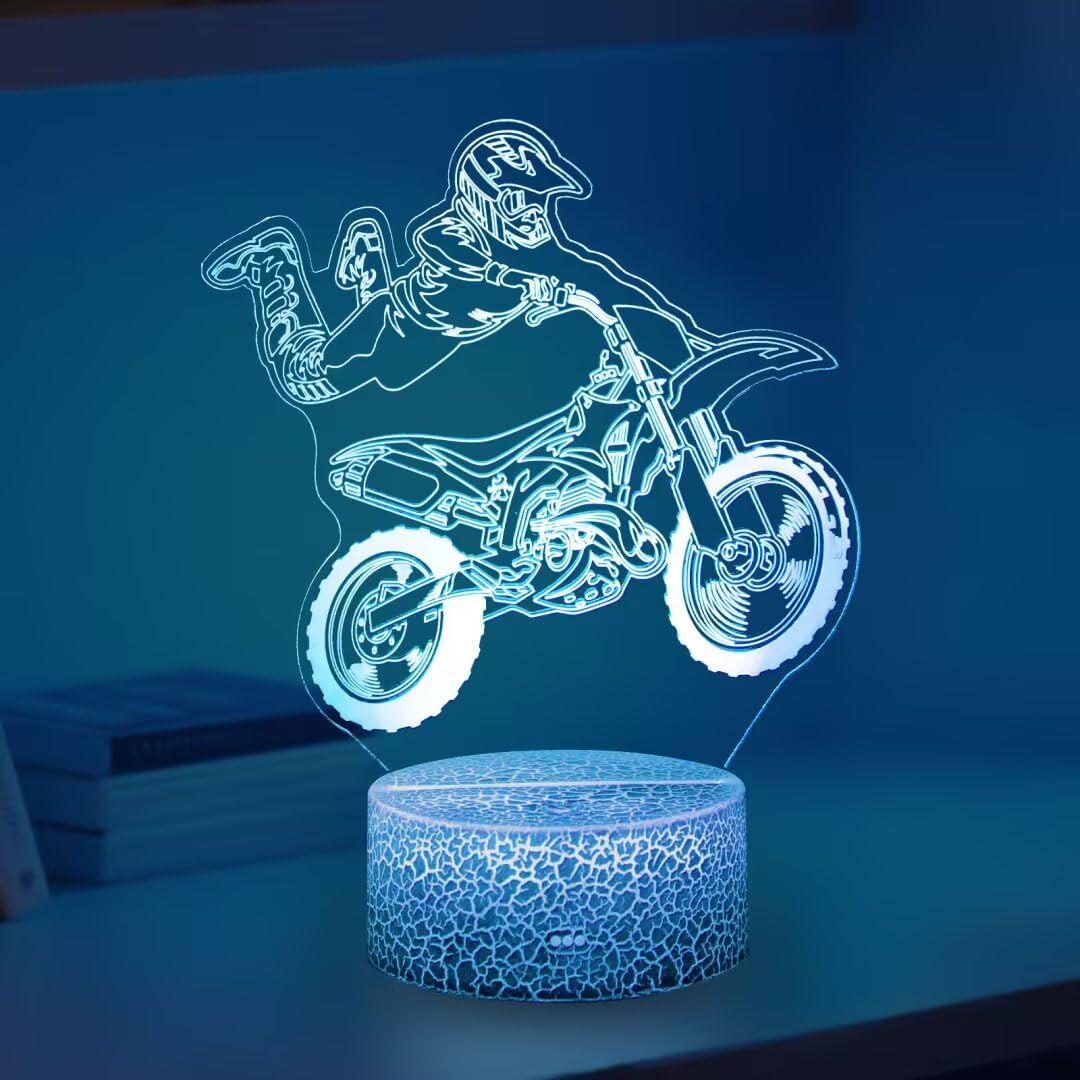 Yzddsi 3D Motorcycle Night Light for Kids - 16 Colors with Remote & Timer, Touch Control, USB or Battery Powered - Cool Motorbik