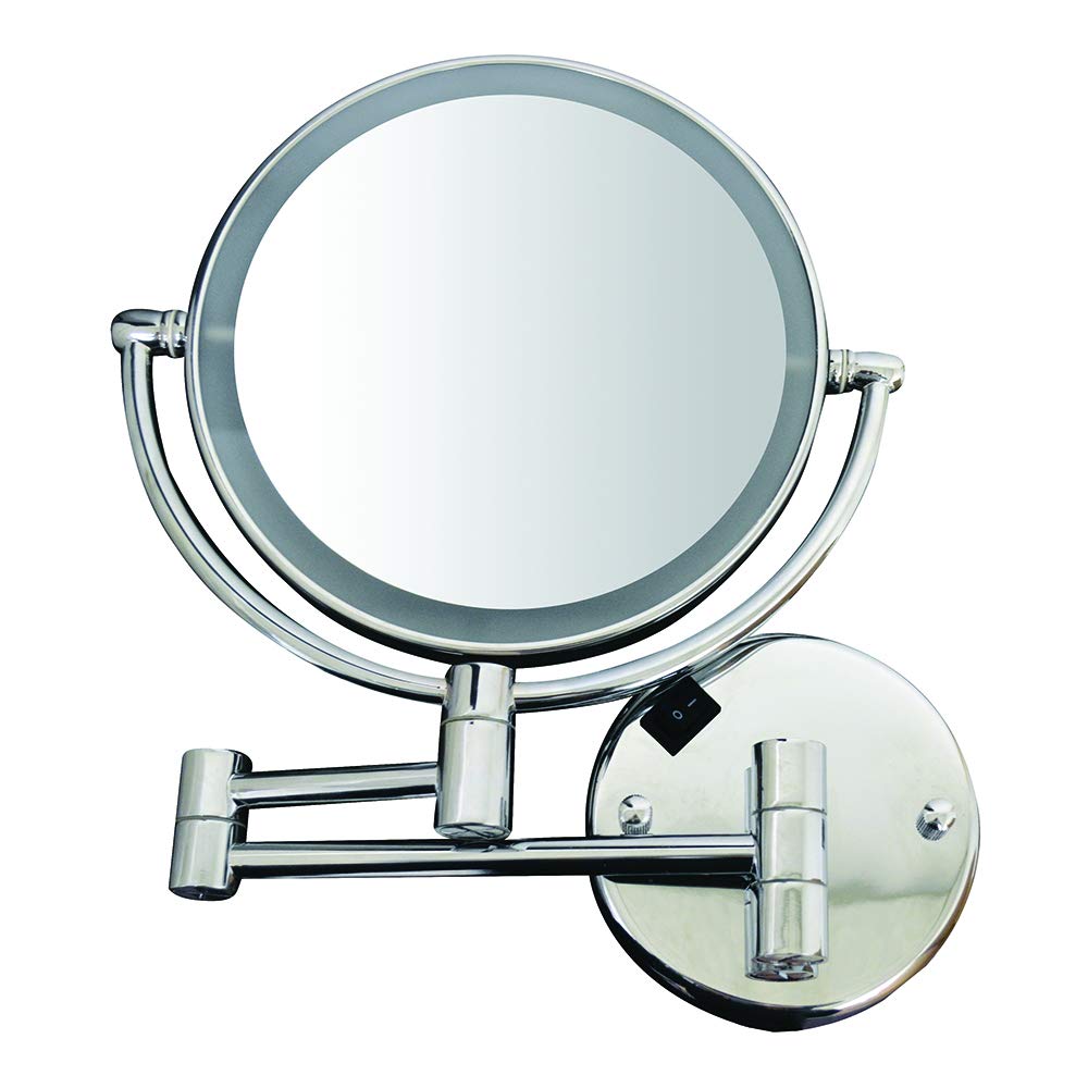 Whitehaus Collection Round Wall Mount Dual Led Mirror, 7X Magnified, 8X8, Polished Chrome, Model Whmr912-C