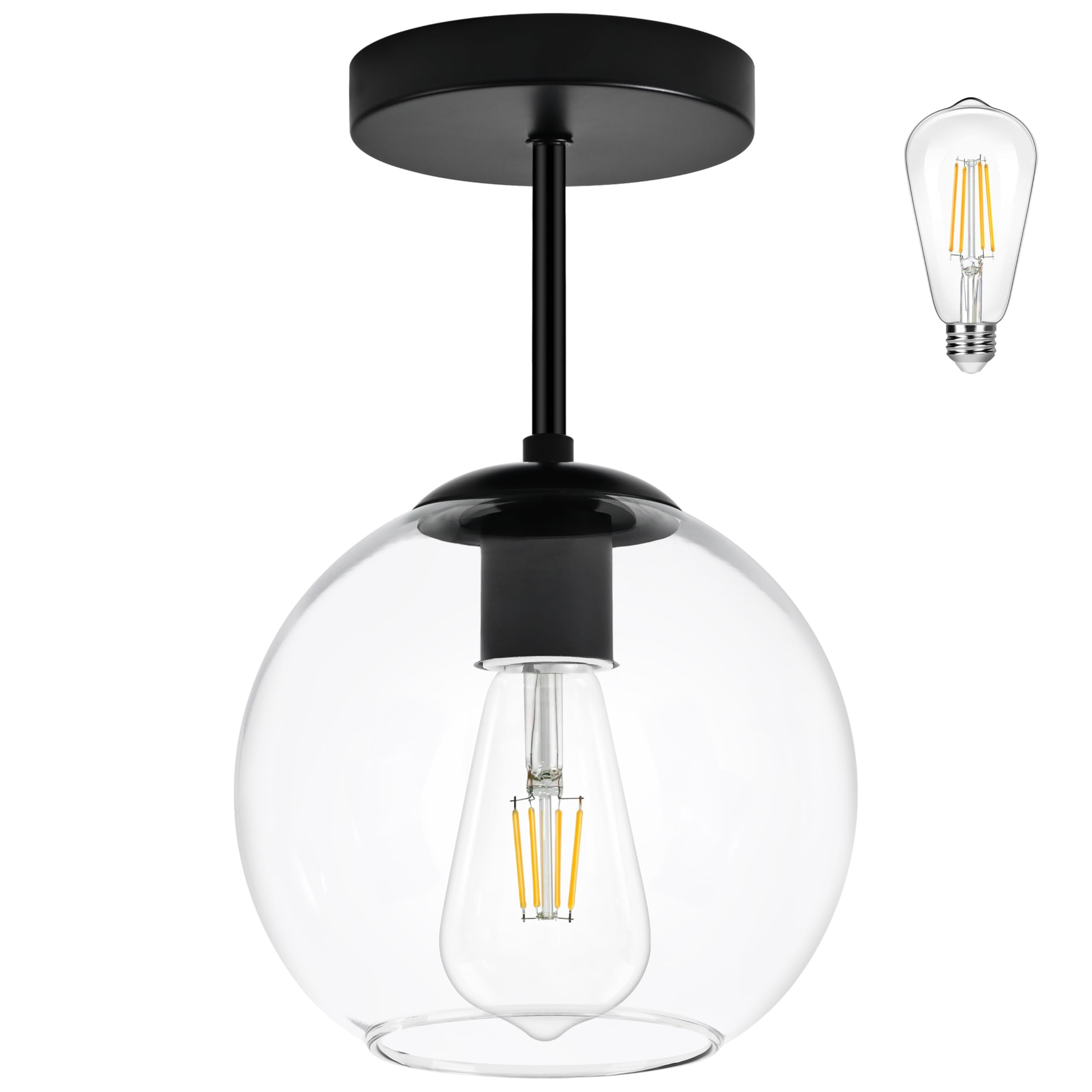 Bagood Black Semi Flush Mount Ceiling Light Fixture With Clear Glass Light Fixture Mid Century Light Fixtures Black Semi Flush C