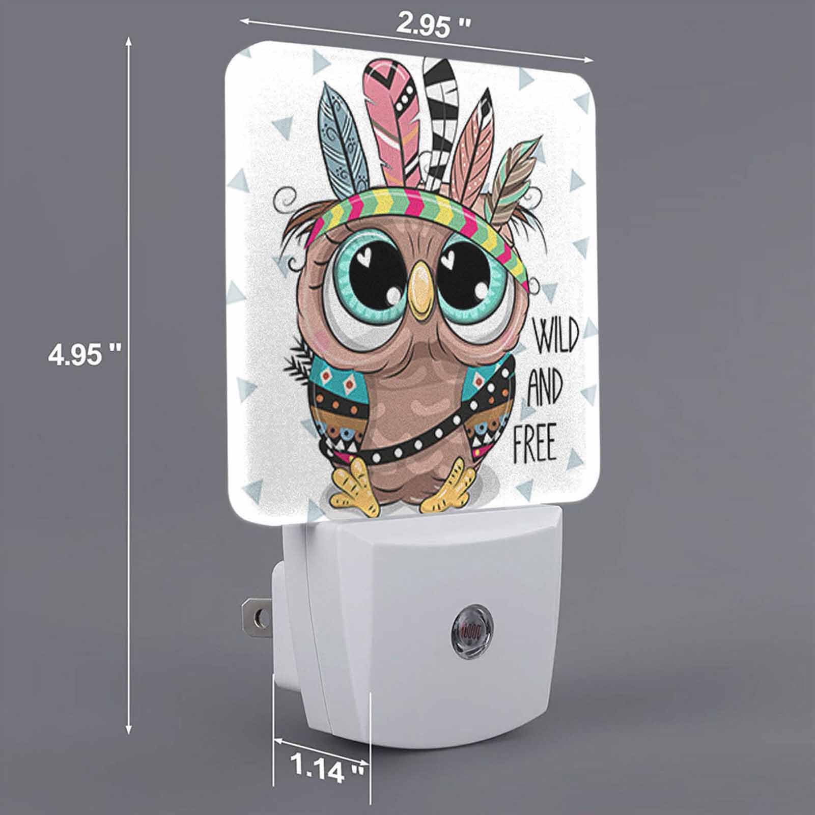 Chrobak LED Night Light, Cute Cartoon Tribal Owl, Energy Efficient, Dusk to Dawn Sensor, Plug-in, White