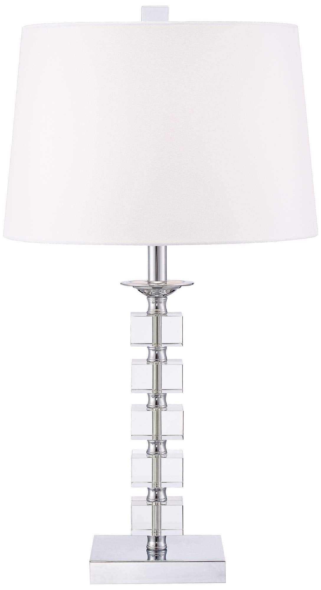 Vienna Full Spectrum Table Lamp - 25in High, Crystal Stacked Cubes, White Fabric Tapered Shade, Model P0400, Ideal for Bedroom and Living Room
