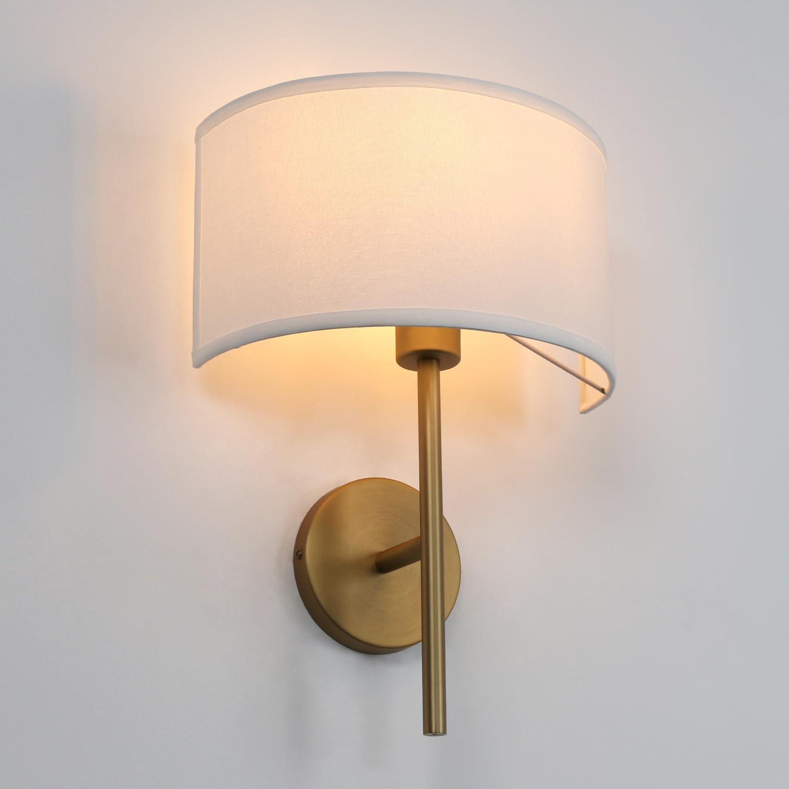 Yosoan Fabric Wall Sconce Indoor Bedside Wall Lamp Fixture, Vintage Industrial Hardwired Boho Semi Circular with White Half Moon