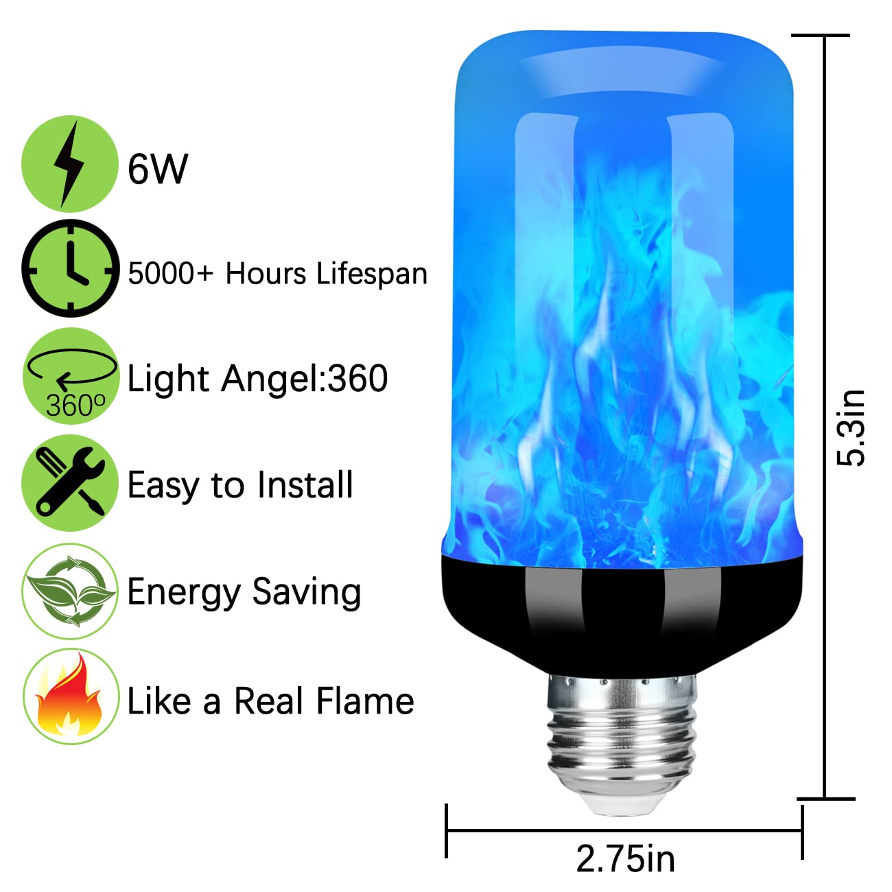 Y- STOP LED Flame Light Bulb, 4 Modes Flickering Effect, E26 Base, Blue-4 Pack for Halloween & Home Decor