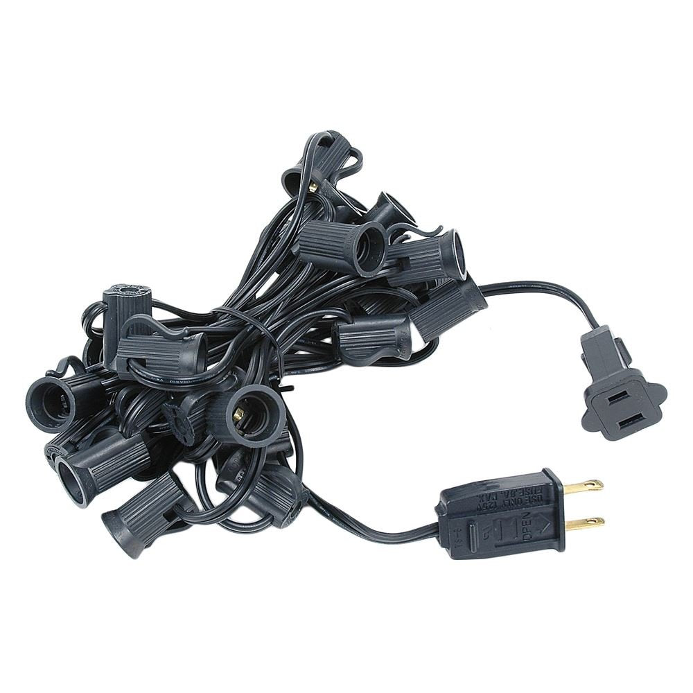 Novelty Lights C7 Outdoor String Lights - 12.5ft Black Wire, 25 Sockets, Candelabra Base, Copper Material