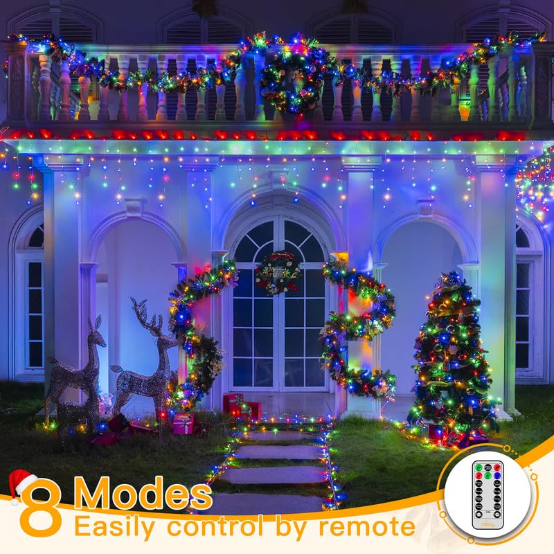 Ollny Icicle Lights For Outside 396Led 32Ft, Multicolor Christmas Light With Remote 8Modes Timers Waterproof, Plug In Connectabl