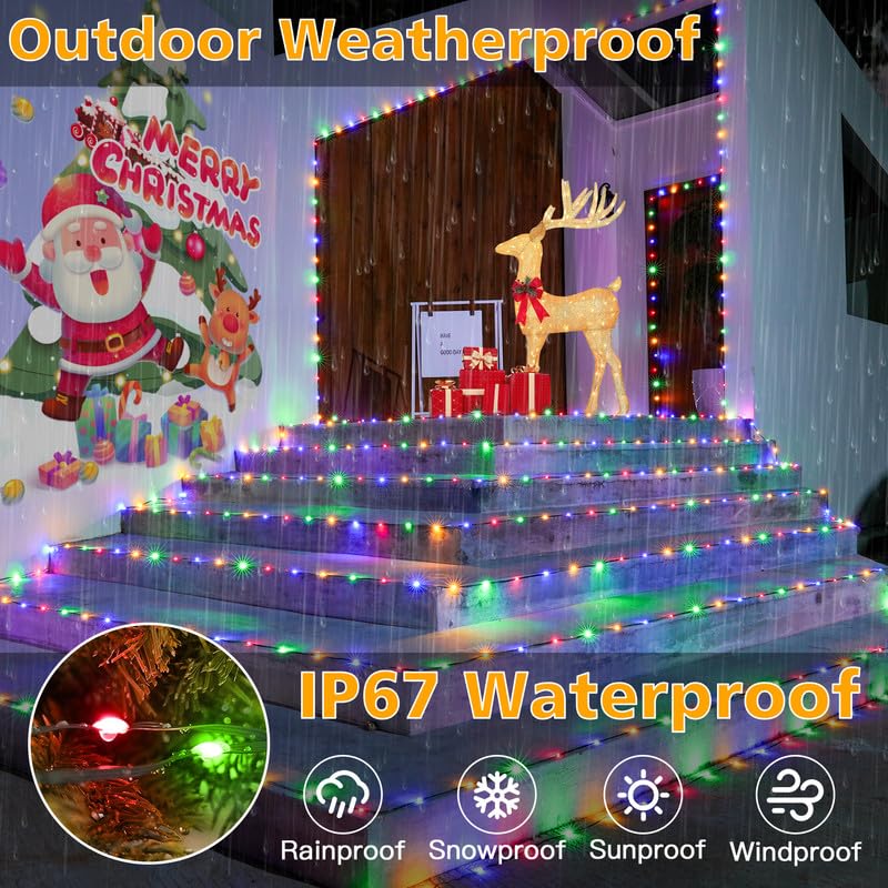 Ollny 393FT 1200 LED Christmas Lights - IP67 Waterproof Multicolor String Lights with Remote Timer for Indoor/Outdoor Decorations
