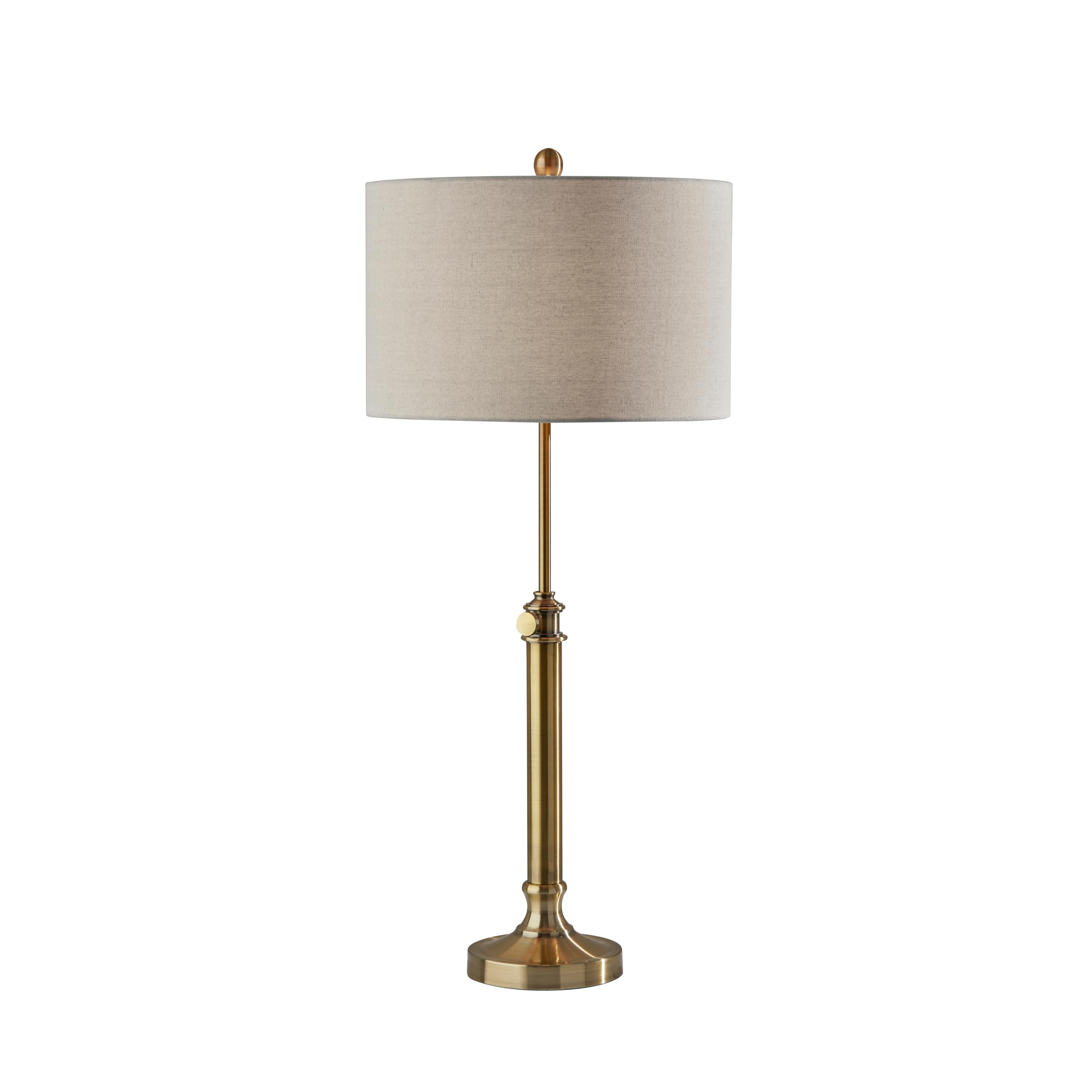 Adesso Antique Brass Table Lamp with Oatmeal Linen Shade - Adjustable Height Accent Light for Bedroom, Living Room, or Home Offi