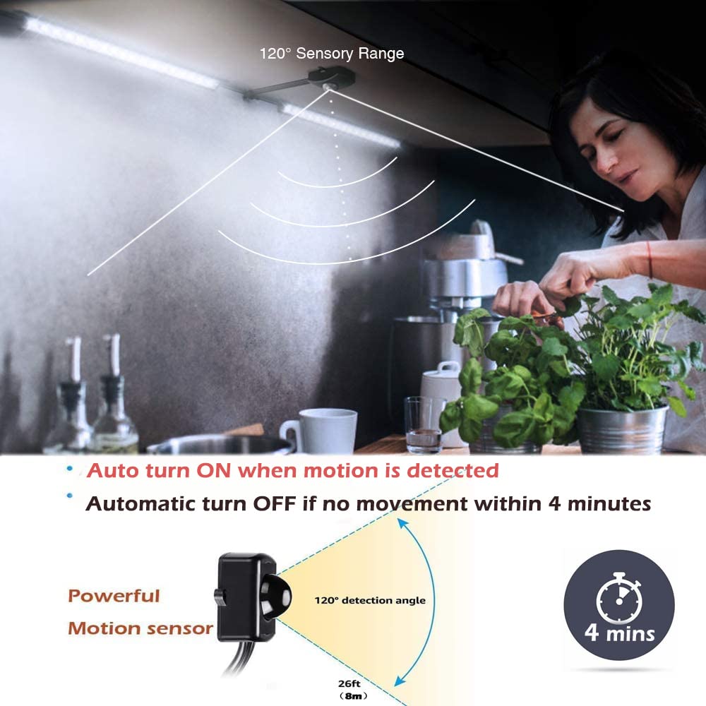 Cefrank Led Safe Lights Motion Activated, (6) 12&quot; Linkable Light Bars + Motion Sensor + Rocker Switch + Ul Power Adapter Cabinet Lighting For Gun Safe, Locker, Closet, 6000K White