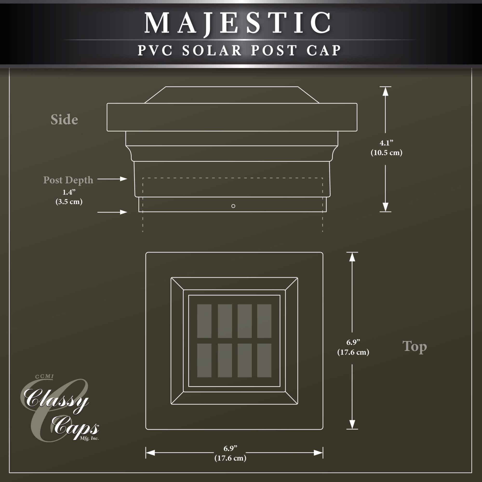 Classy Caps Sl075W Pvc Majestic Solar Post Cap, 5" X 5", White