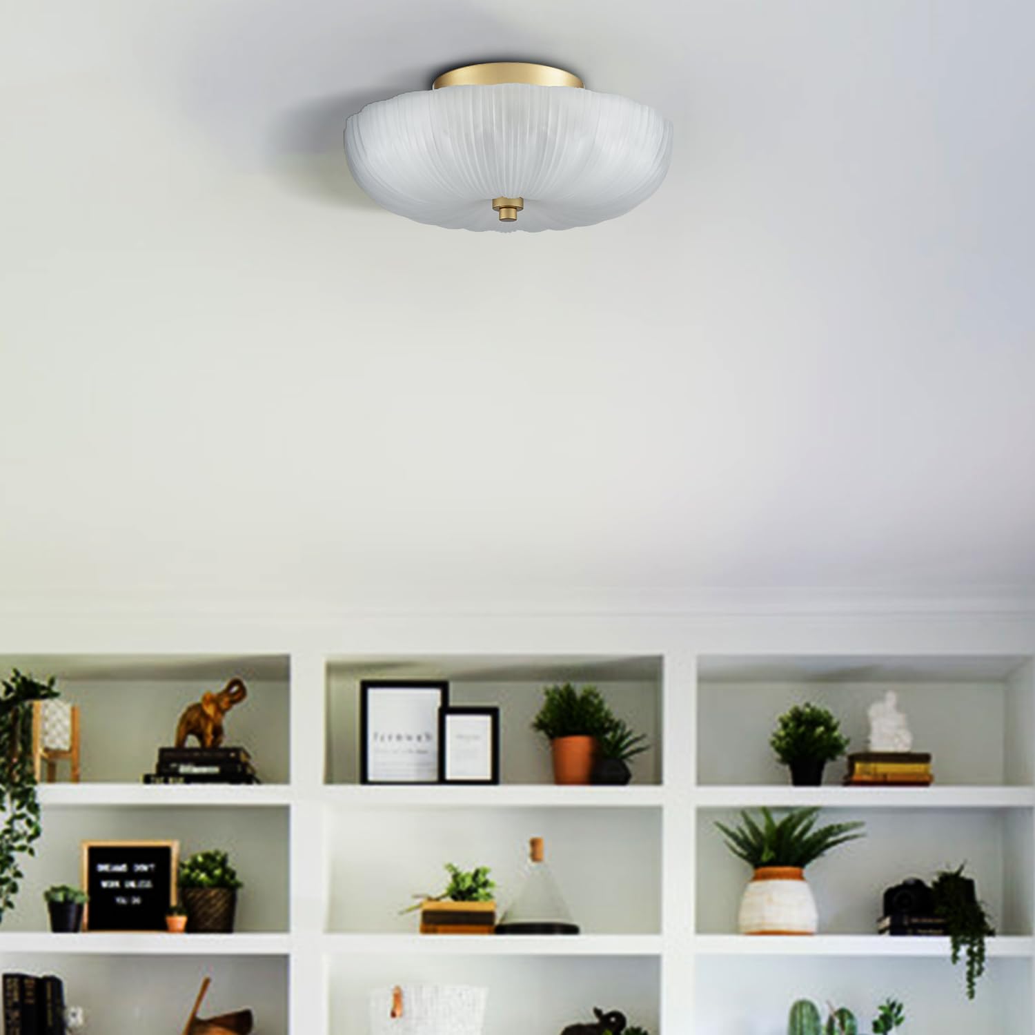 Diryzon 12 Inch Semi Flush Mount Ceiling Light,Modern Ceiling Lights,3-Light Brass Ceiling Light With Sanding Glass For Hallway