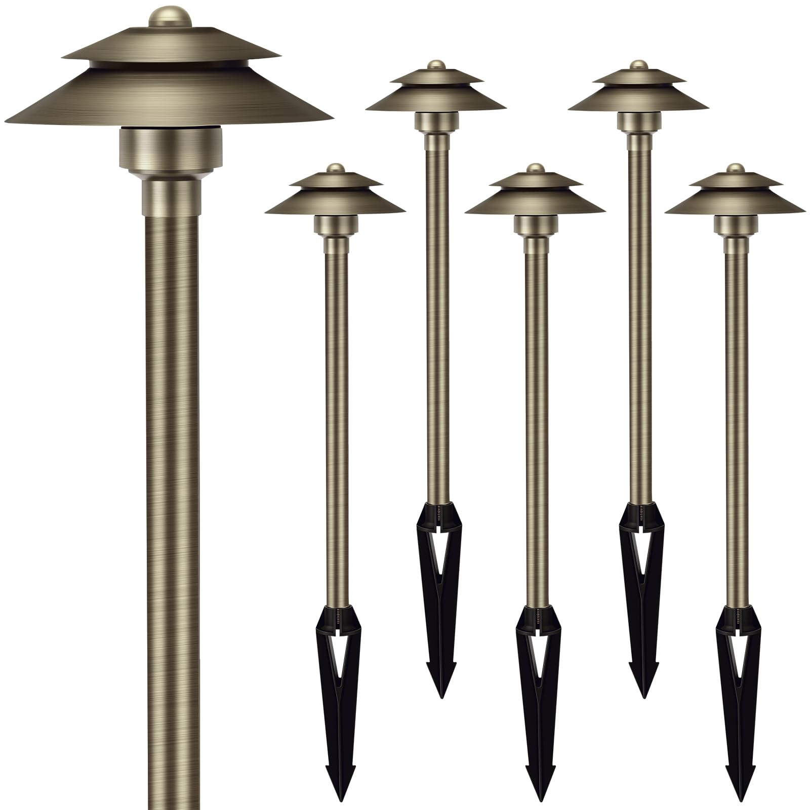 Gardencoin Solid Brass Low Voltage Landscape Pathway Lights (6 Shade  19 Tall)  12V Led Heavy Duty Path Lighting Outdoor Wired  Waterproof Antique Bronze Walkway Light Without G4 Bulb 6 Pack