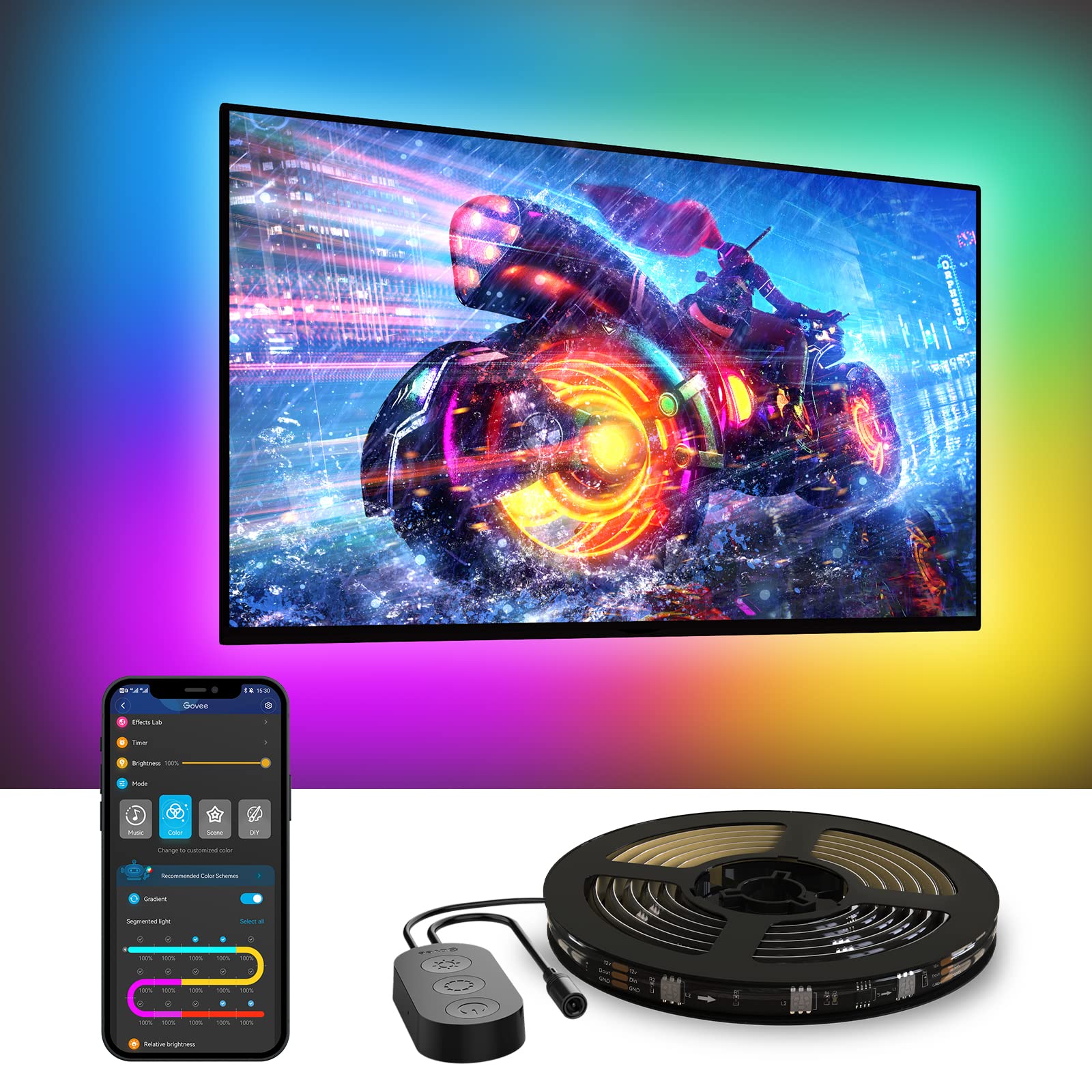Govee RGBIC TV LED Backlight for 55-75 inch TVs, Smart Lights with Bluetooth & Wi-Fi, Multicolor, Works with Alexa & Google Assistant