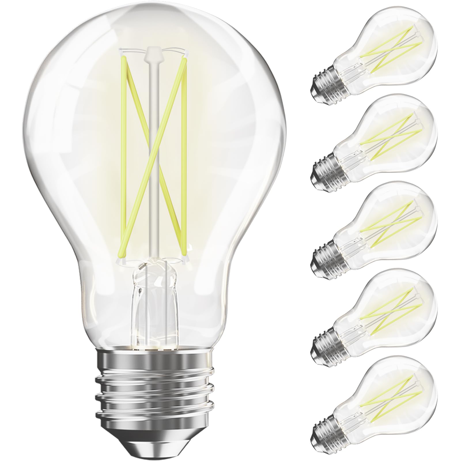 Volivo A19 Led Light Bulb 60 Watt Equivalent, 7W E26 Base Filament, 60W Equivalent, Daylight White 5000K, Dimmable, Classic Clea
