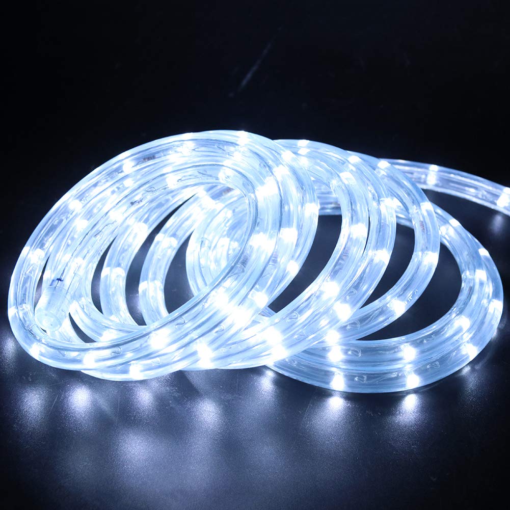 Xunata LED Rope Lights, 6.6ft Waterproof 2-Wire Tube Light Kit, PVC, White, for Outdoor and Home Decoration