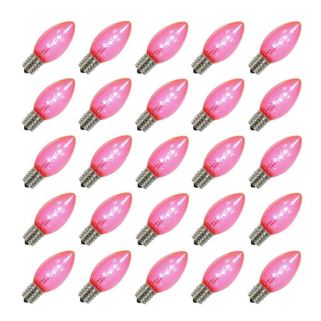 Vickerman C7 Twinkle Transparent Plastic Led Pink Dimmable Bulb, E12 Nickel Base, 3 Diodes, .90Watts, 120Volts, 2 Lumens, 25 Per Case