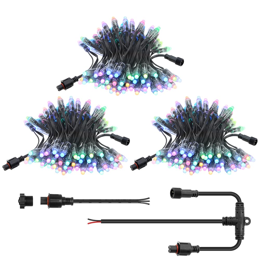 ALITOVE 12V WS2811 Pixels String xConnect 300pcs Individually Addressable RGB IC LED Bullet Module Permanent Outdoor Lights 12mm