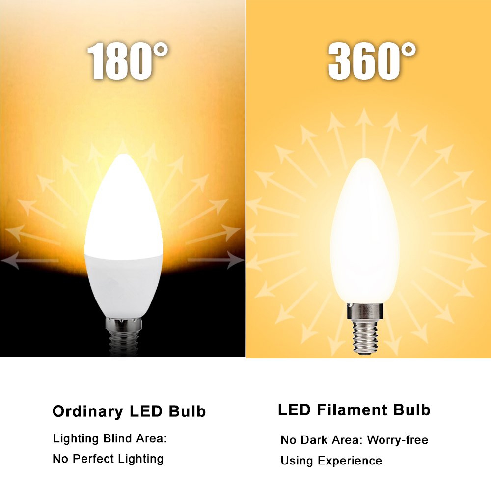 HOLA Dimmable LED Chandelier Bulb E26 Base, 4000K Cool White, Frosted Glass, 6-Pack