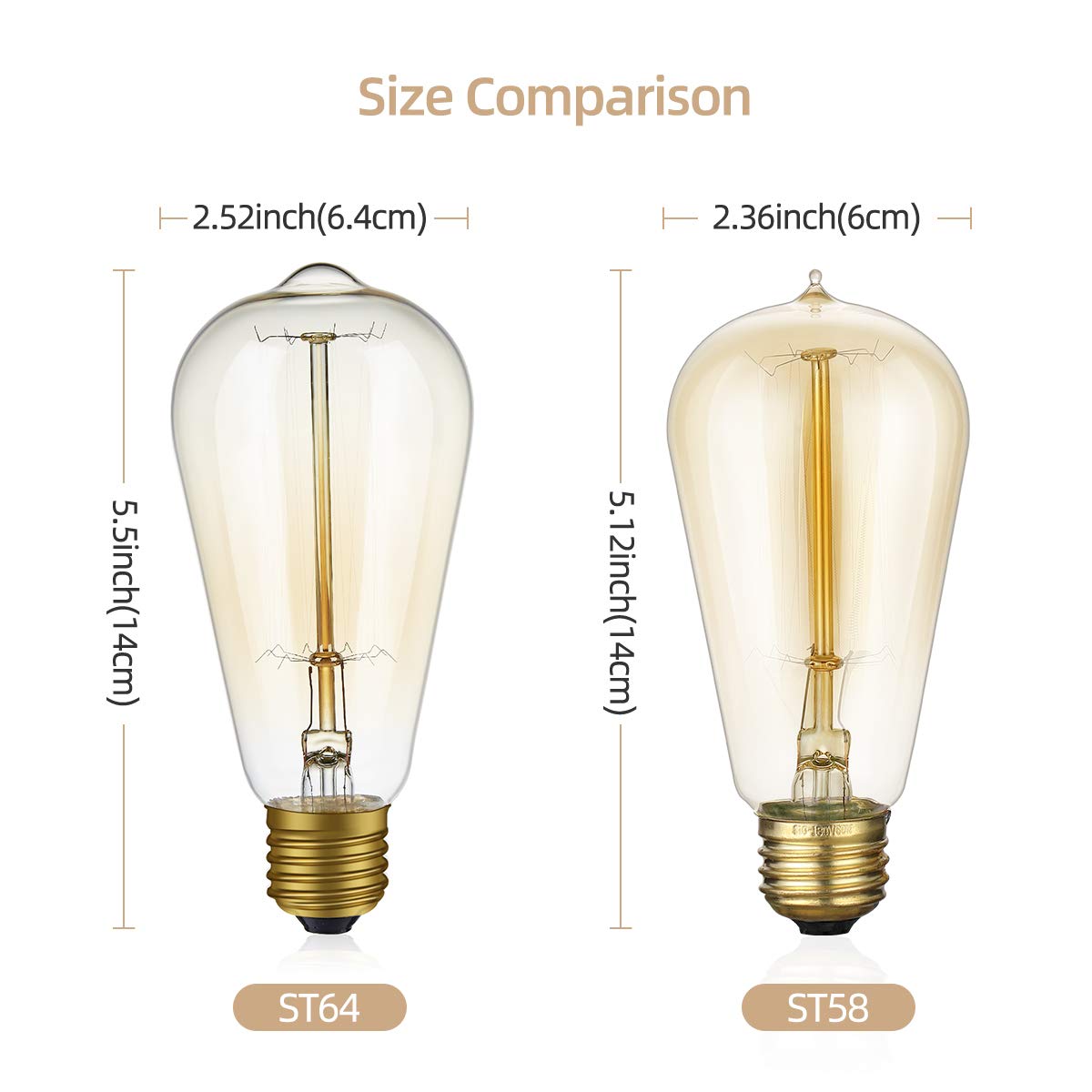 Hession 6-Pack Edison Light Bulbs, 60W Vintage Edison Bulb, Squirrel Cage Filament Edison Bulbs, E26 Base - Amber Glass Warm Whi