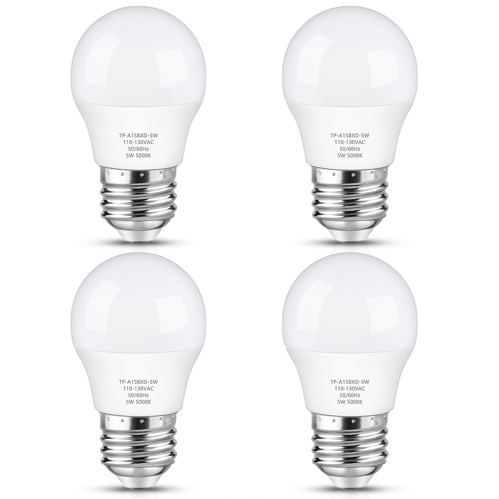 Maylaywood LED Refrigerator Light Bulb A15 5W 5000K Daylight White 4-Pack E26 Base Waterproof 550LM