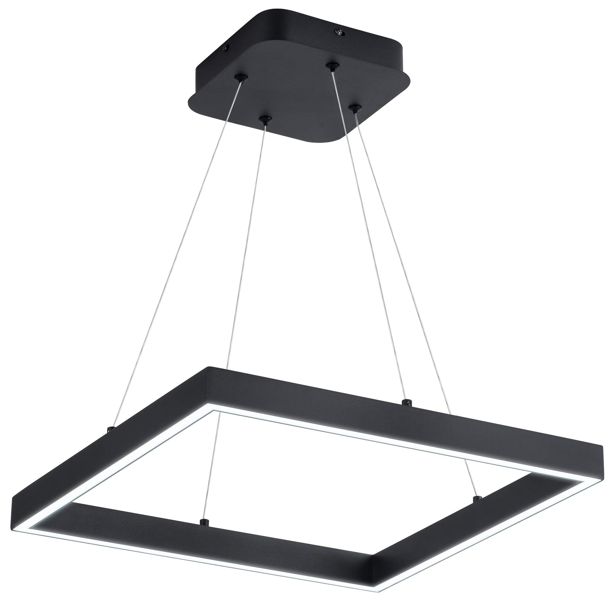 SUNMOO Modern Led Pendant Light Square Led Chandelier 1 Ring Acrylic Pendant Lighting Fixture for Bedroom Living Room Dining Room Kitchen Island 25W 6000K Not-dimmable 15.7L*15.7 W (Black)