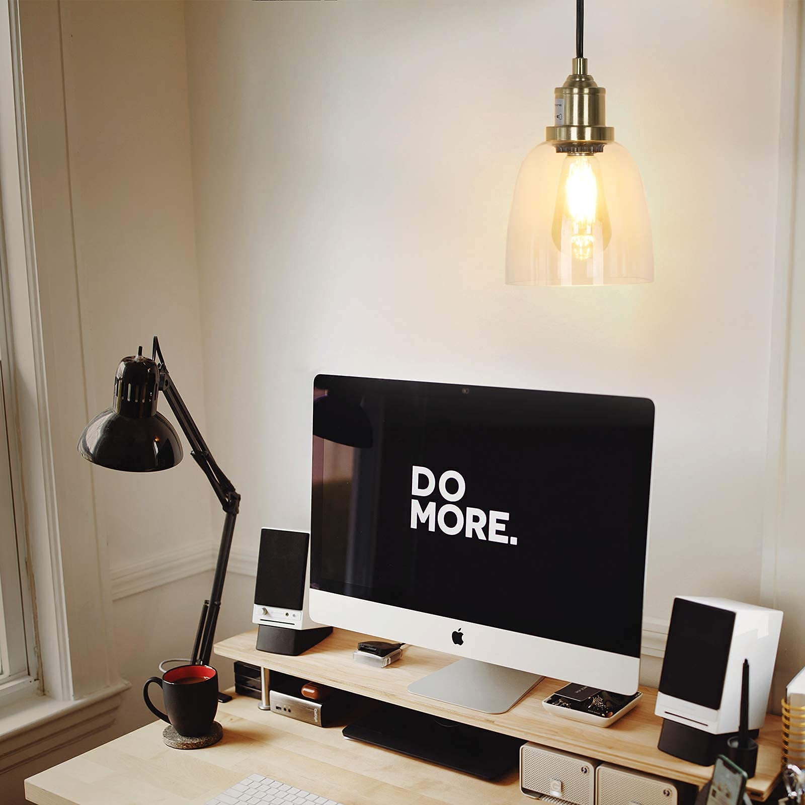 DEWENWILS Plug in Pendant Light, Hanging Light with 15ft Adjustable Cord, On/Off Switch, Clear Glass Shade, Hanging Light Fixtur