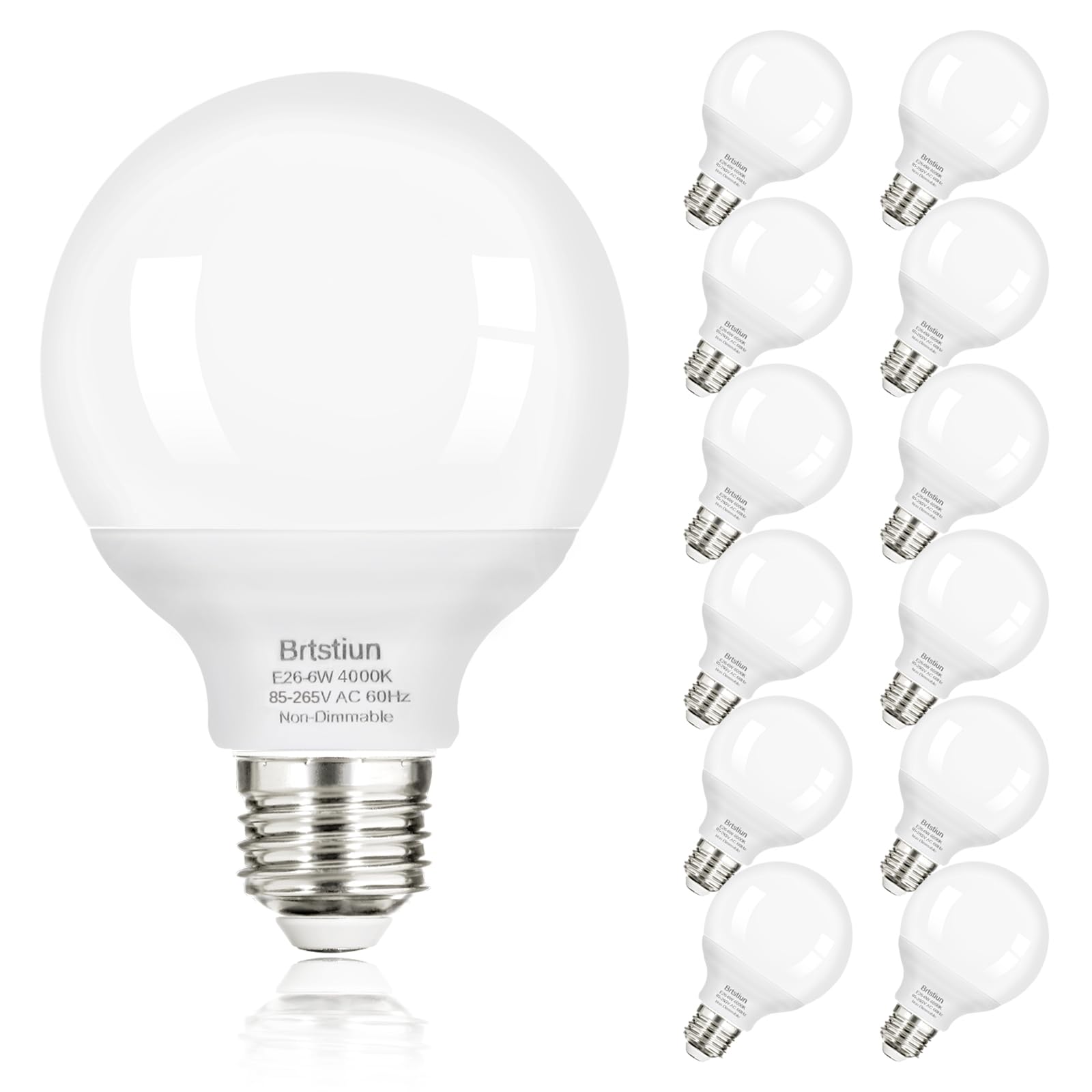 Brtstiun G25 Led Round Vanity Light Bulbs For Bathroom, 40W Equivalent, Cool White 4000K, E26 Base Globe Light Bulbs, 600Lm, Non