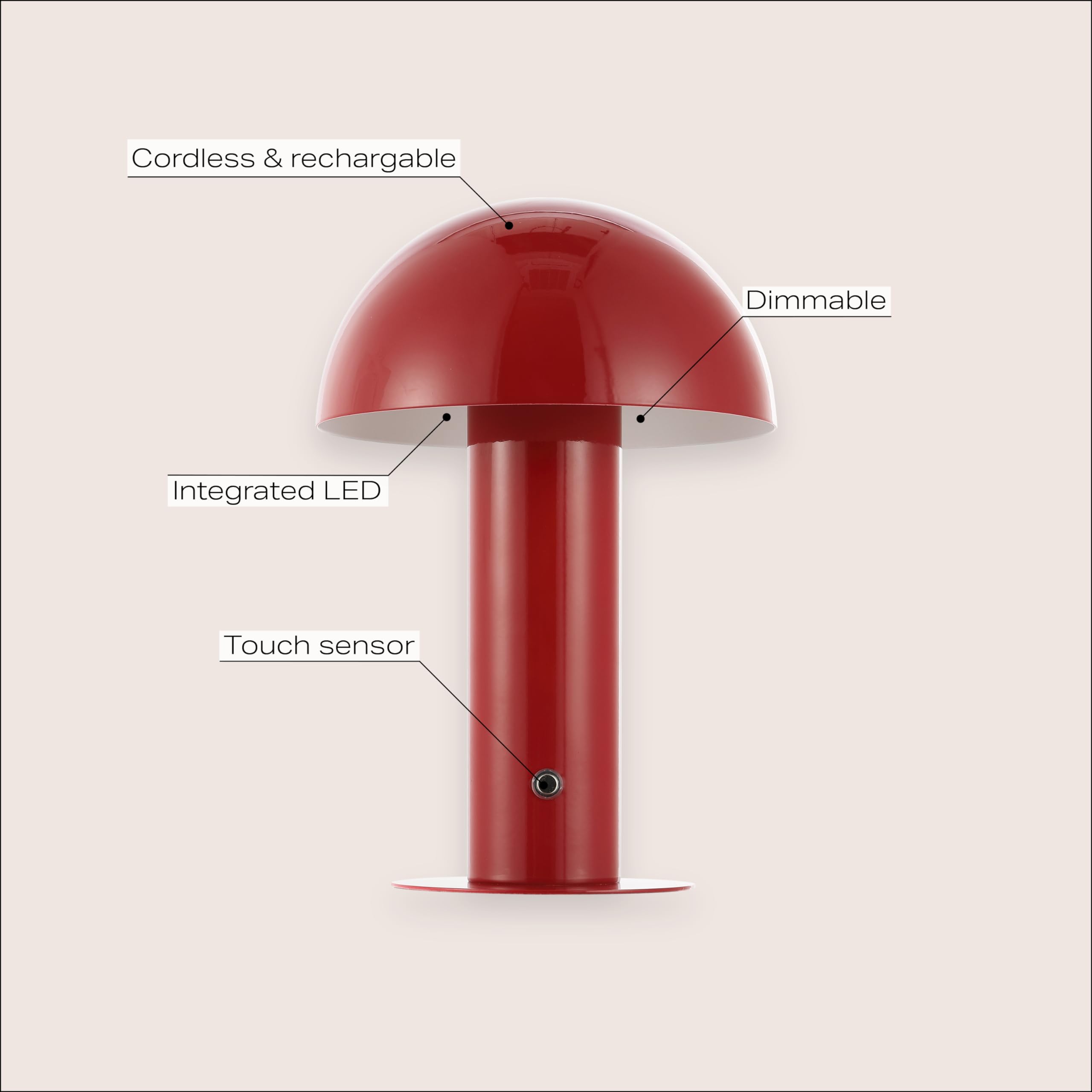 Jonathan Y Jyl7115G Boletus 10.75'' Contemporary Bohemian Rechargeable/Cordless Iron Dimmable Integrated Led Mushroom Table Lamp