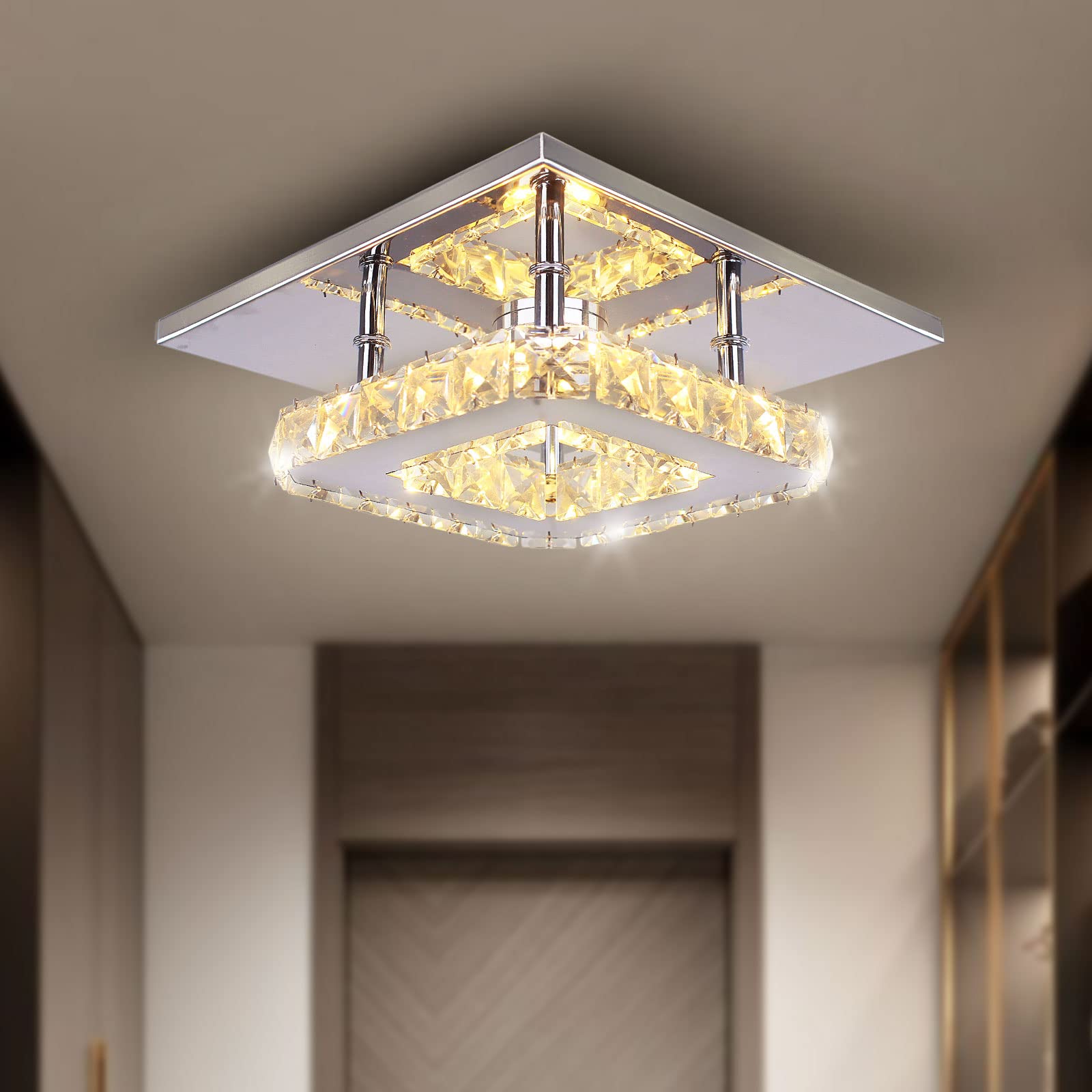 diisunbihuo Small LED Chandelier Semi Flush Mount Crystal Lamp, Warm Color, Model lamp28, Ideal for Bedrooms and Dining Rooms
