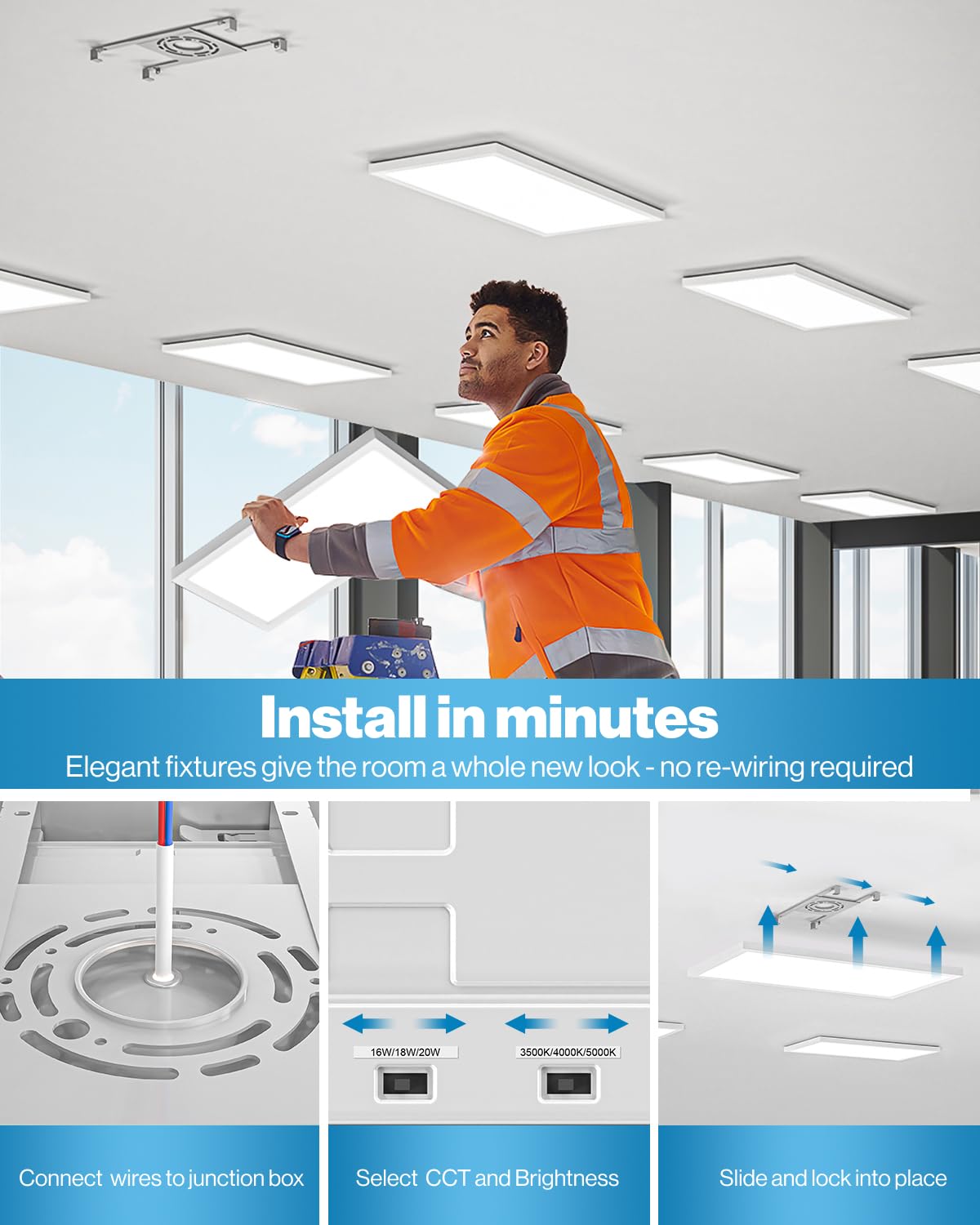 Sunco 12 Pack 1X2 Led Flat Panel Lights, Dual Selectable Cct 3500K/4000K/5000K & Selectable Wattage 16W/18W/20W, 2000 Lm, Dimmab