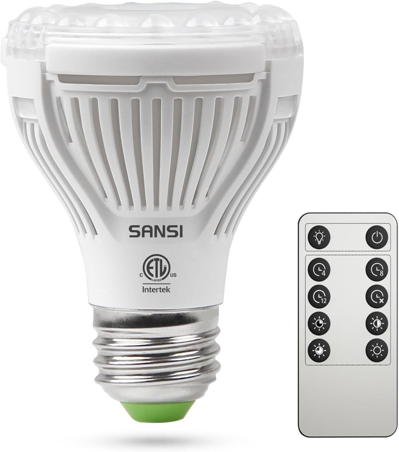 SANSI Dimmable Grow Light Bulb, Full Spectrum with Remote Control, Auto On Off Timing 4 8 12 Hrs, 10W PAR20 (150 Watt Equiv) Gro