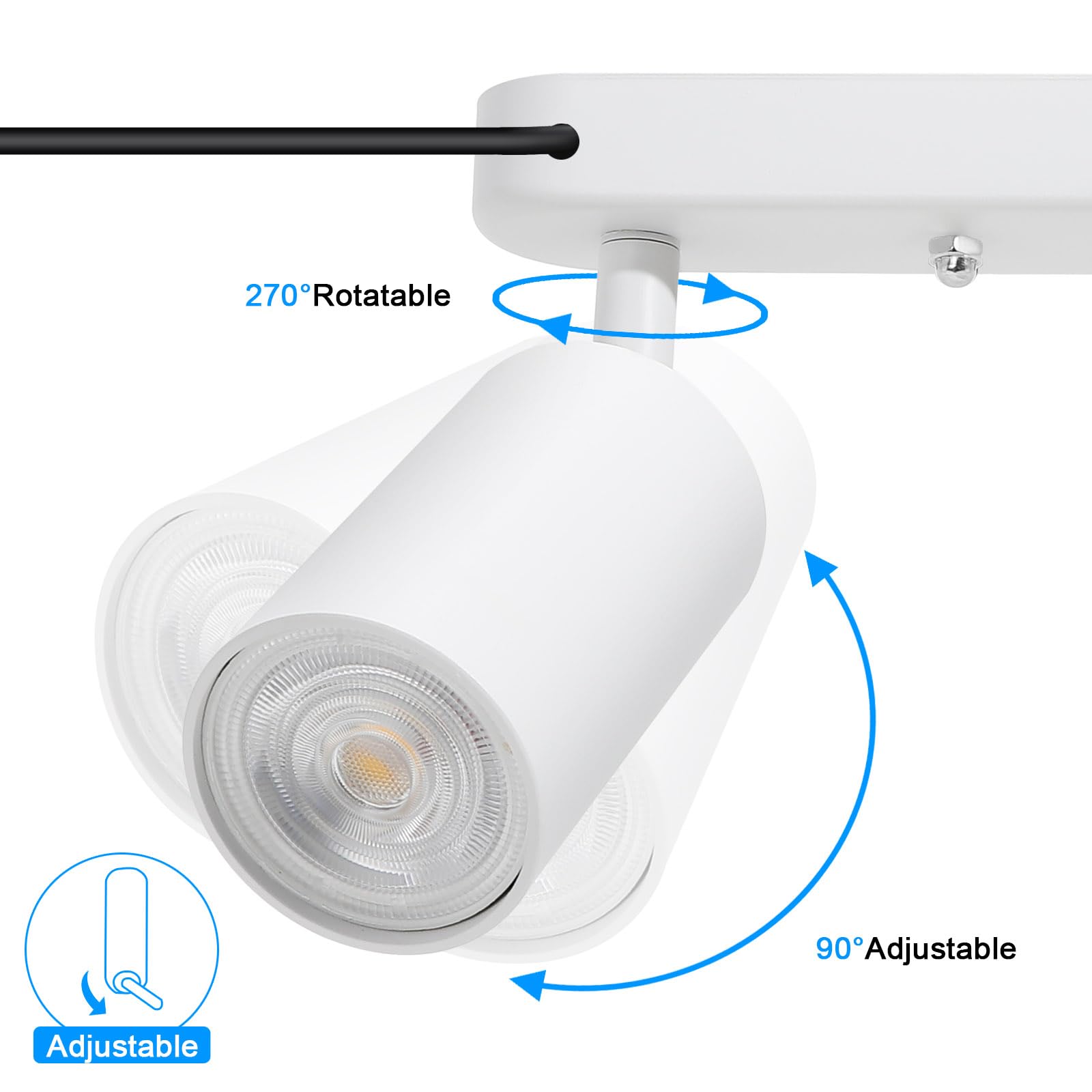 Taysing Plug in Track Lighting Fixture, 3 Heads, Aluminum, 15W, 3000K, White, Model TSPTL08