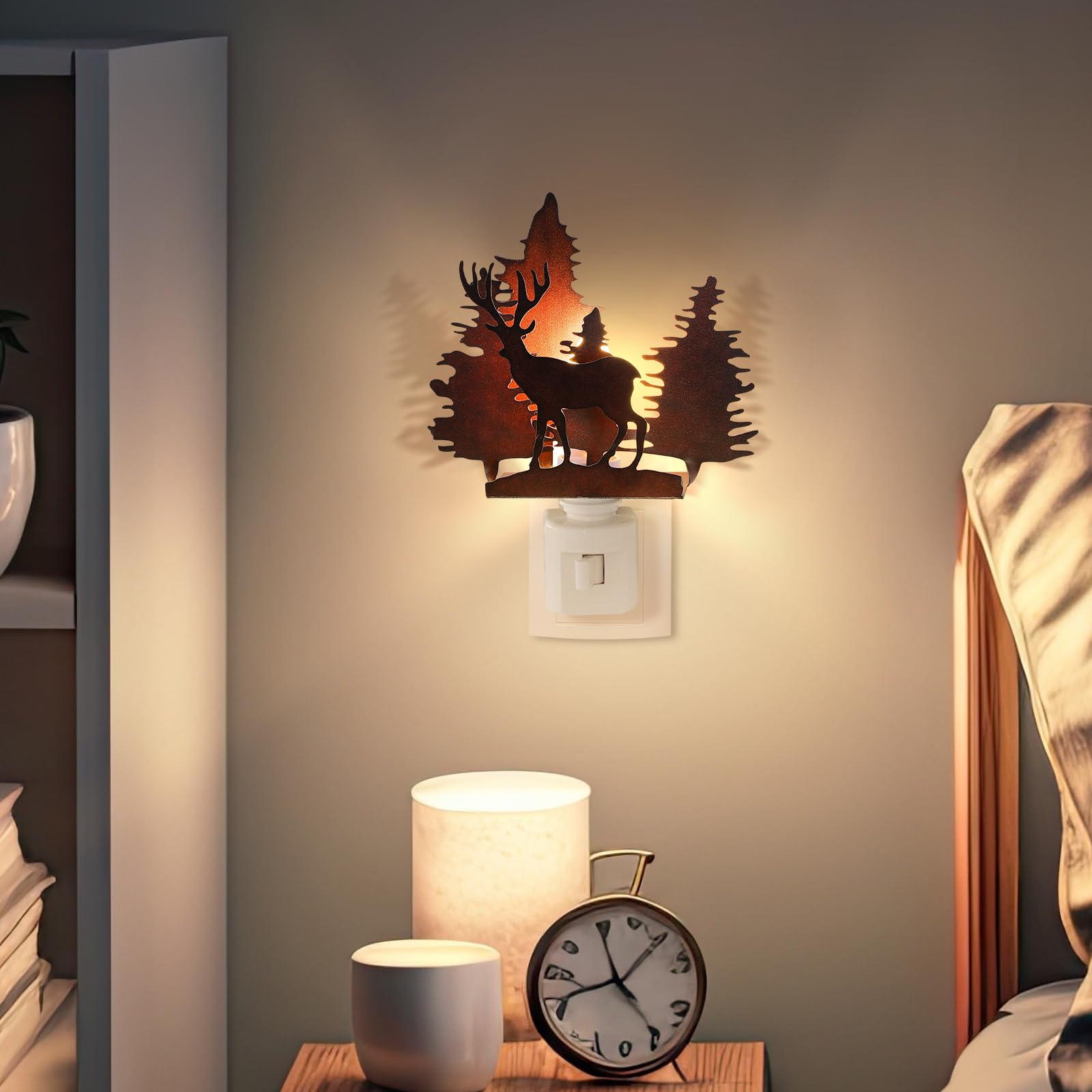 Tuanse Forest Deer Plug In Night Light Farmhouse Metal Led Night Light Decorative Vintage Novelty Lamp Decor For Holiday Bedroom