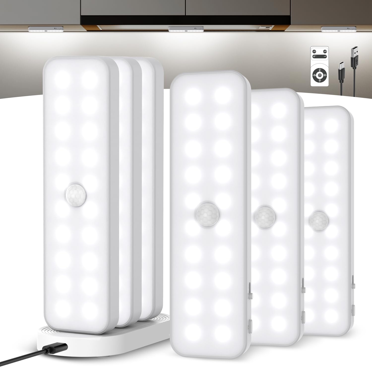 Goodea Under Cabinet Lights, 6'' LED Closet Lights with Charging Station, Motion Sensor Light Indoor Dimmable with Remote, Cabin