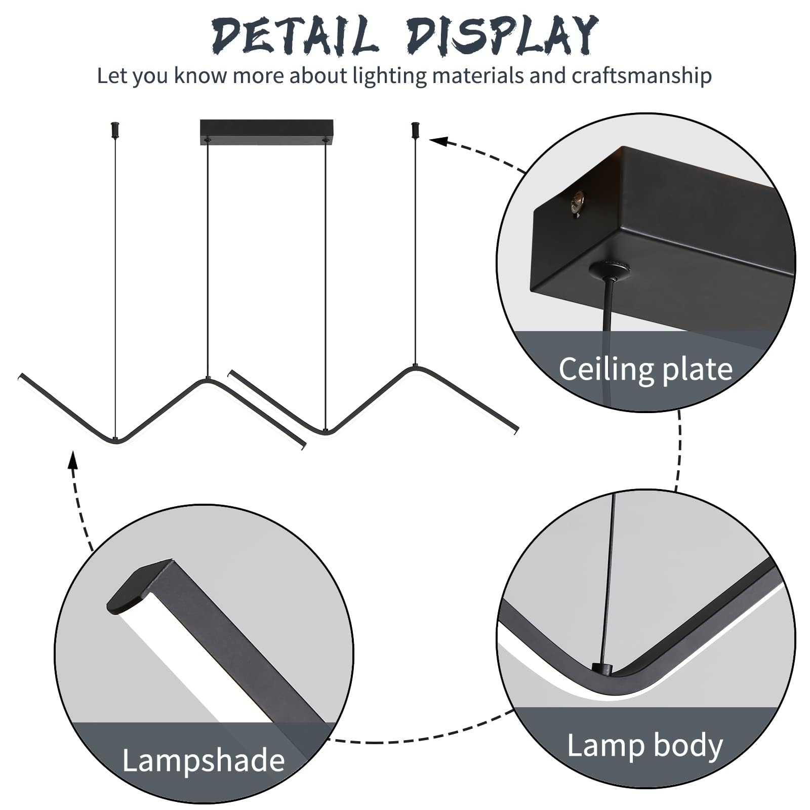 Matven Led Modern Linear Pendant Lights, Dimmable Led Hanging Chandelier Fit Dining Room Kitchen Island, 3000K-6000K With Remote