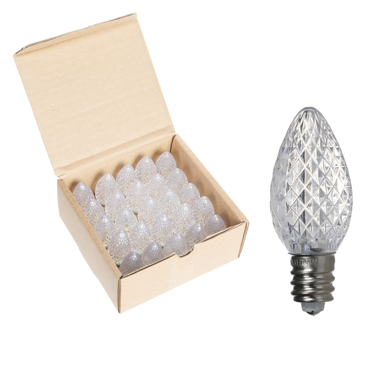 Pack Of 25 C7 Led Christmas Light Replacement Bulbs For Outdoor Holiday Decoration, Ul Ip65 Waterproof Dimmable Faceted C7 Light