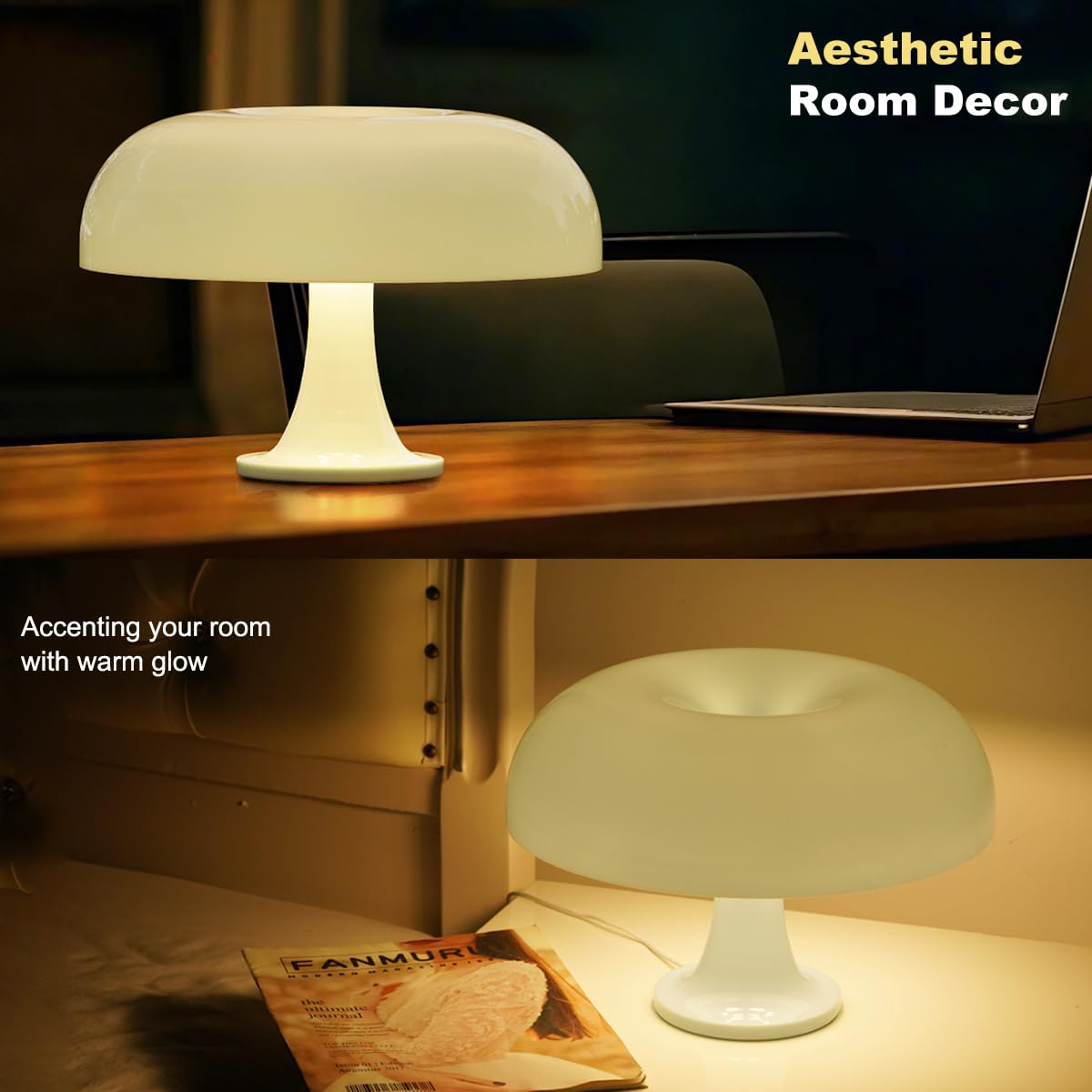 Fanhao Light Blue Mushroom Lamp, 70S Retro Midcentury Lamp For Room Aesthetic Modern Lighting For Bedroom, 3-Way Dimmable, Cool