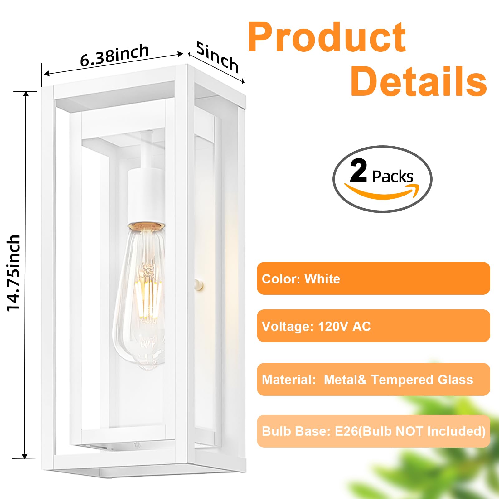Slypadan 15 Large Outdoor Wall Lights  2 Pack White Outdoor Light Fixtures  Modern Waterproof Exterior Lighting Sconces With Clear Glass Shade For Front Door  Porch  Garage