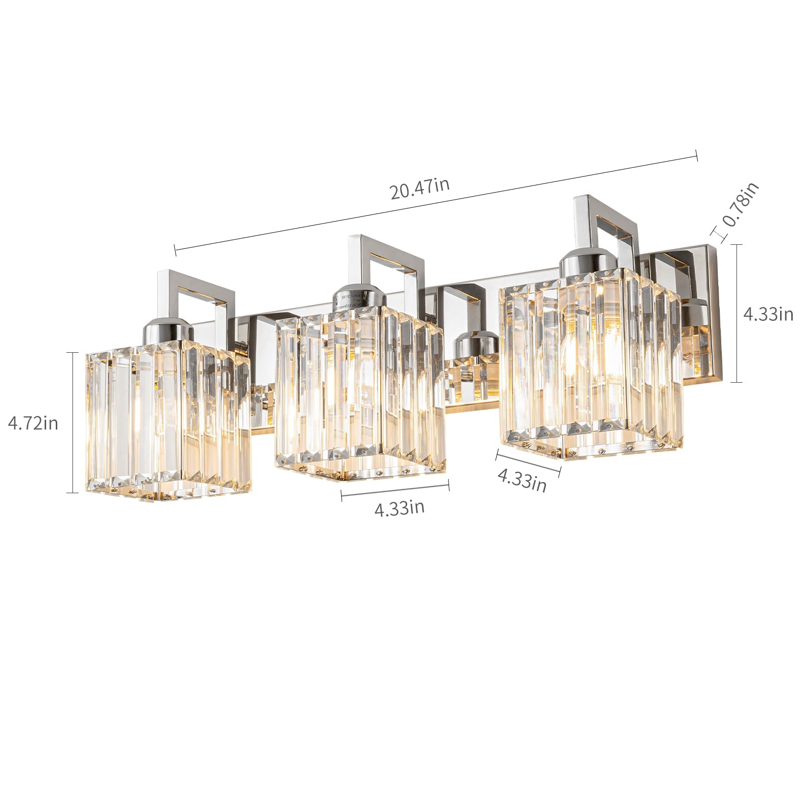 Fdpby Modern Bathroom Vanity Light 3-Lights Chrome Crystal Wall Lamp Bathroom Modern Crystal Vanity Lighting