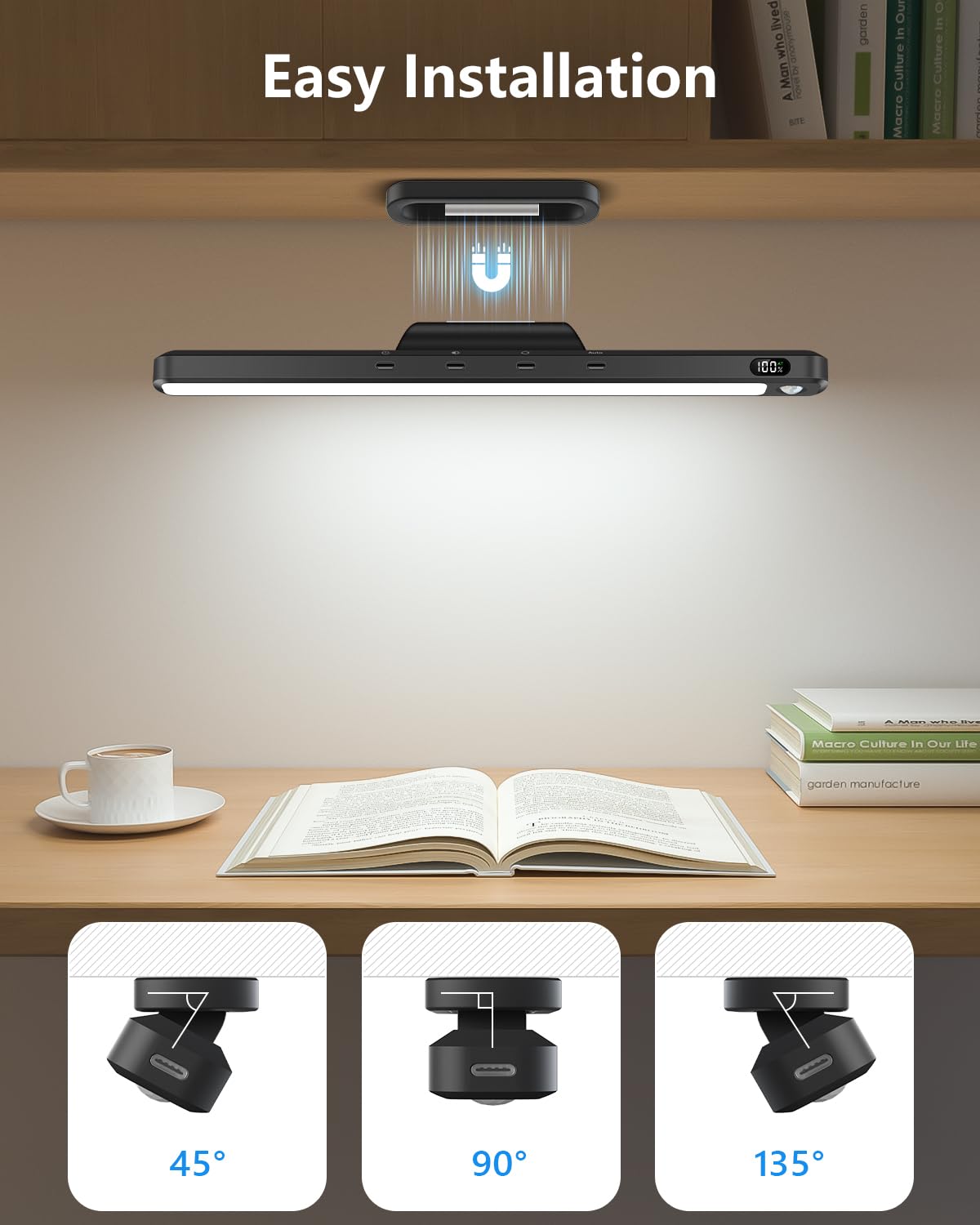 Ferswe 5W Motion Sensor Magnetic Light Bar  2500Mah Rechargeable Under Cabinet Lighting With Battery Display  Eye-Friendly Mirror Lights  Led Light Bar For Cabinet  Closet  Bathroom And Desk
