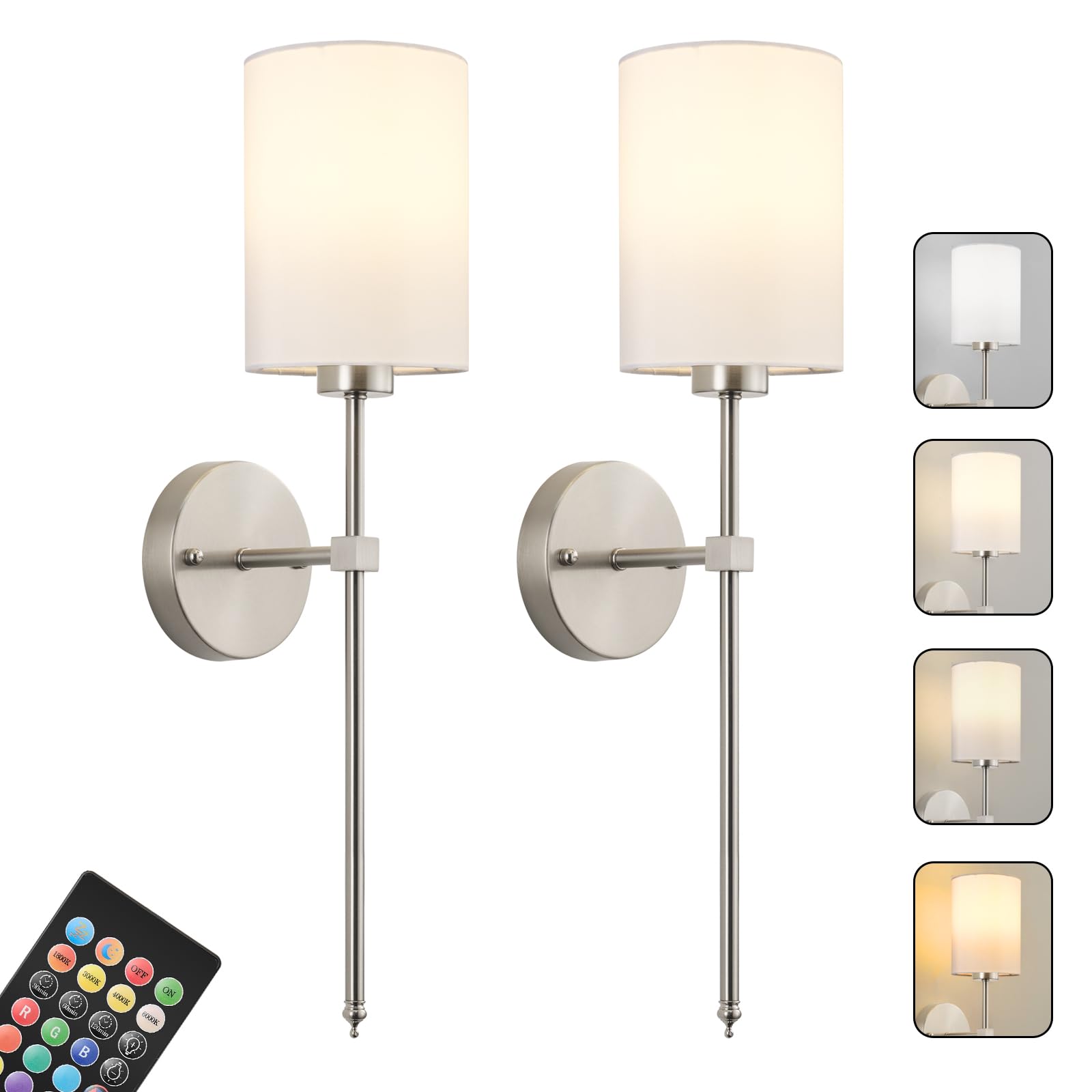 KARTOOSH Battery Operated Wall Sconces Set of Two, Wireless Rechargeable, Dimmable, 23.6 Inch, Nickel, Model ZM213B