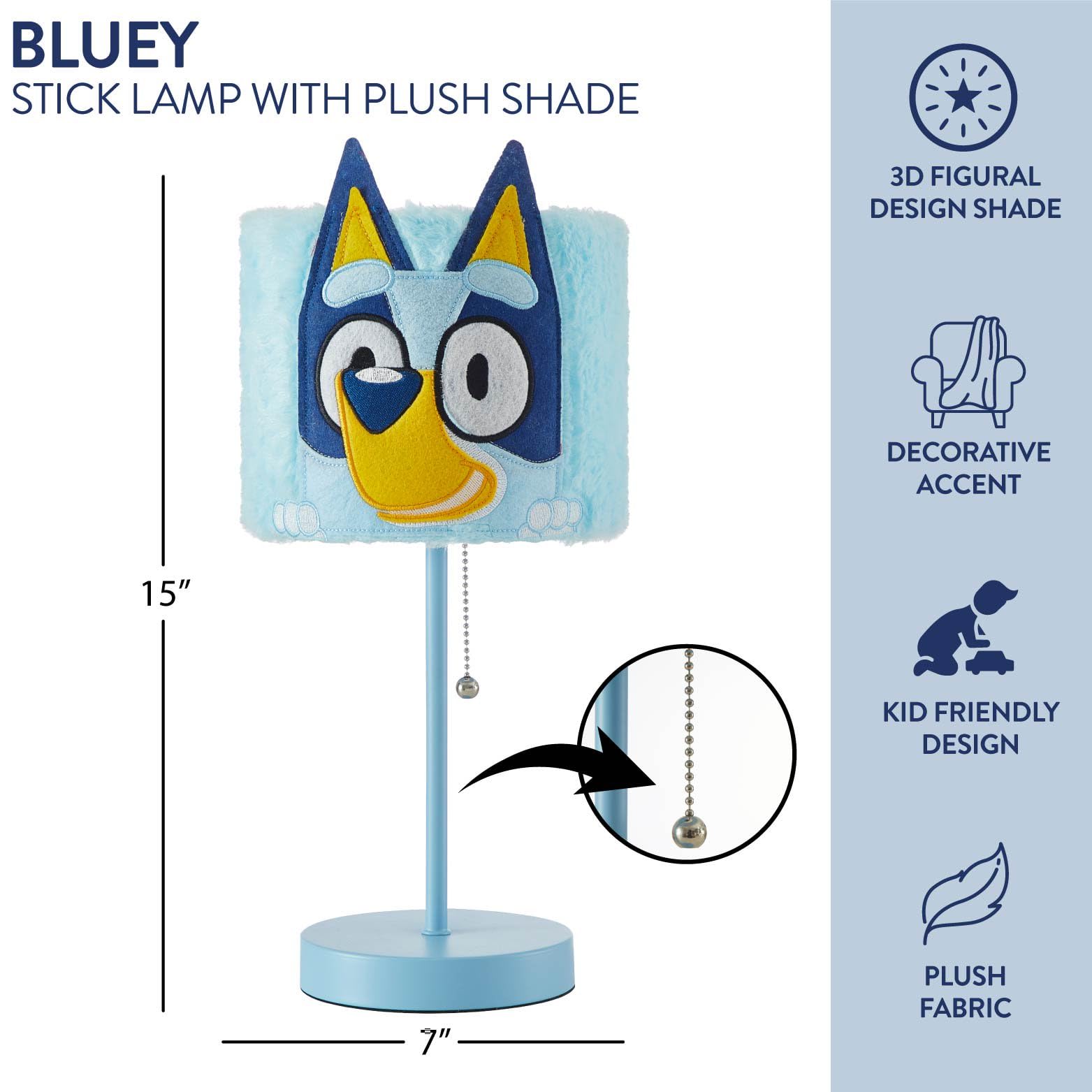 Idea Nuova Bluey Figural Table Lamp - Kids Night Light With Plush Shade, Cute Character Decor For Playrooms & Reading Nooks, Model Nk504025