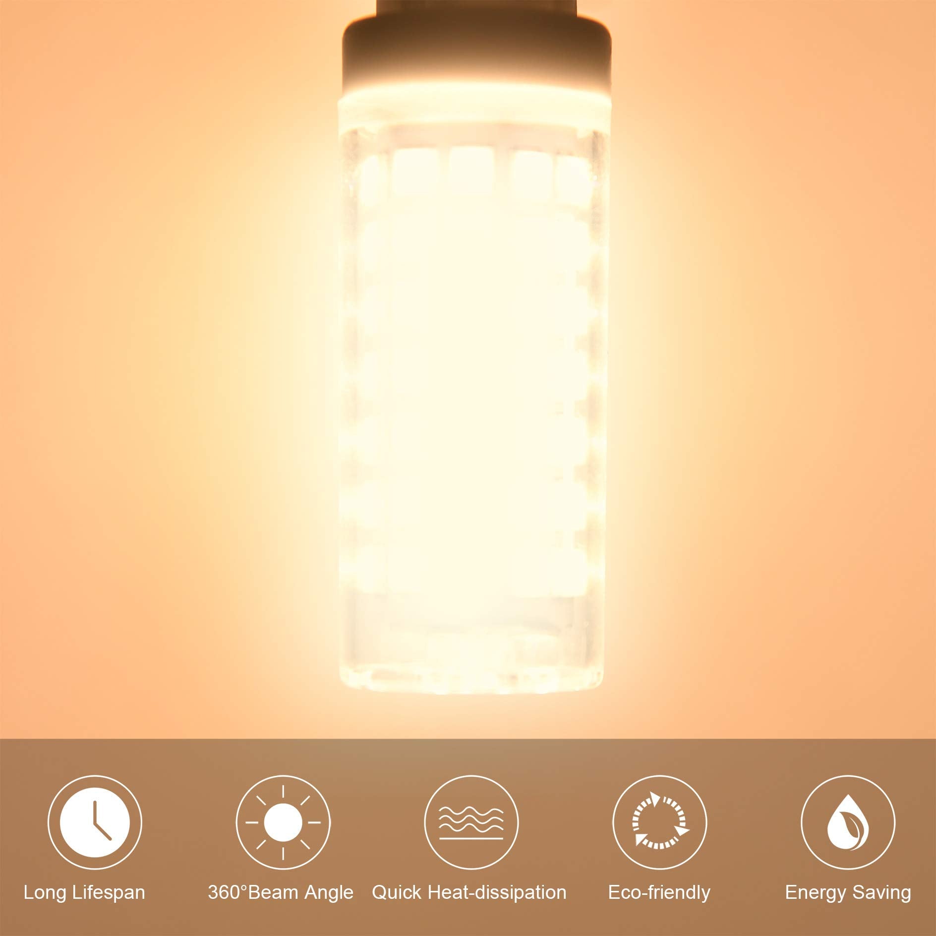 comzler G9 LED Bulb 6W Soft White 3000K, 60W Halogen Equivalent, Ceramic Base, Non-dimmable, Pack of 6